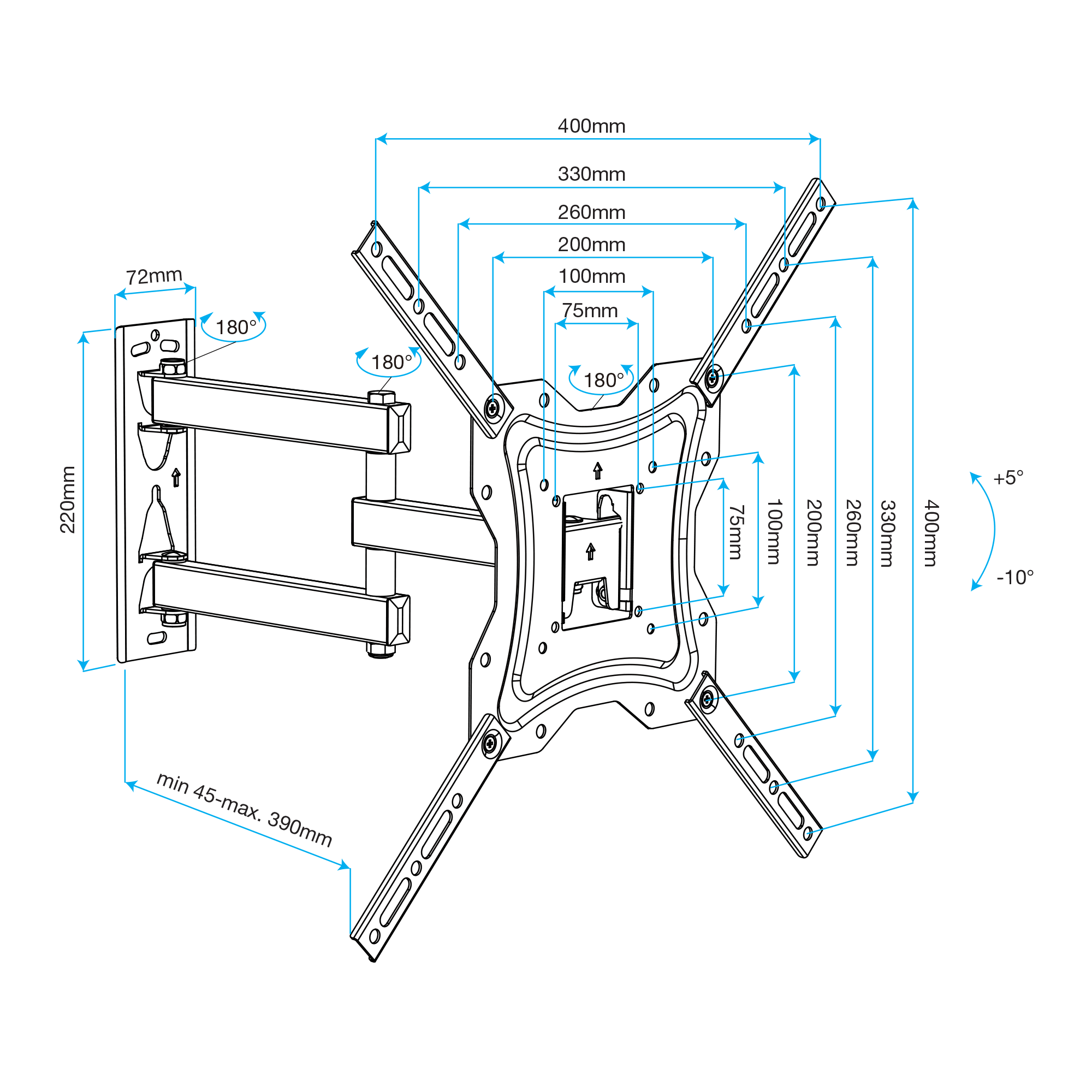 Crest Full Motion TV Wall Mount - 20" to 55"