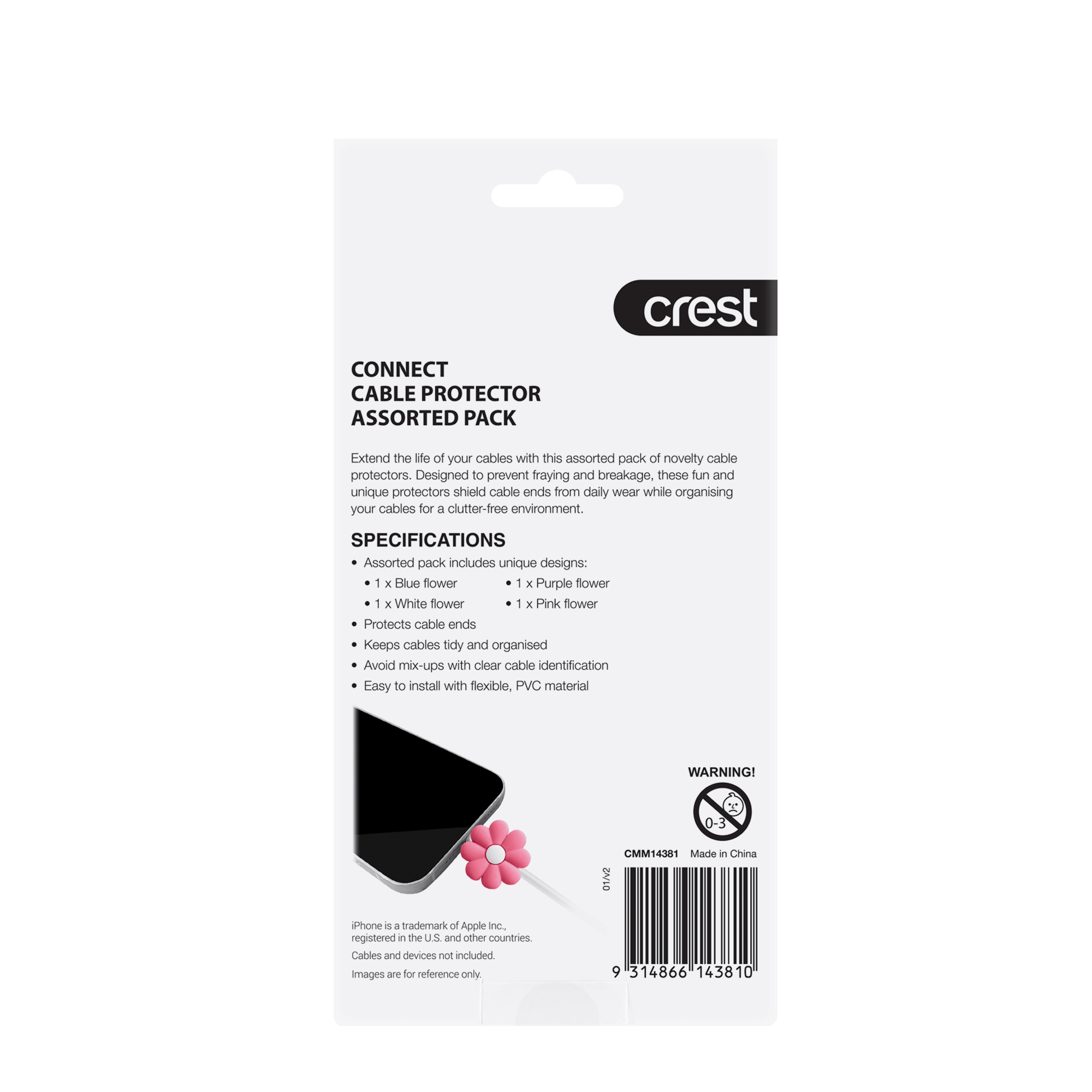 Cable Protectors Novelty Flowers - Assorted 4 Pack