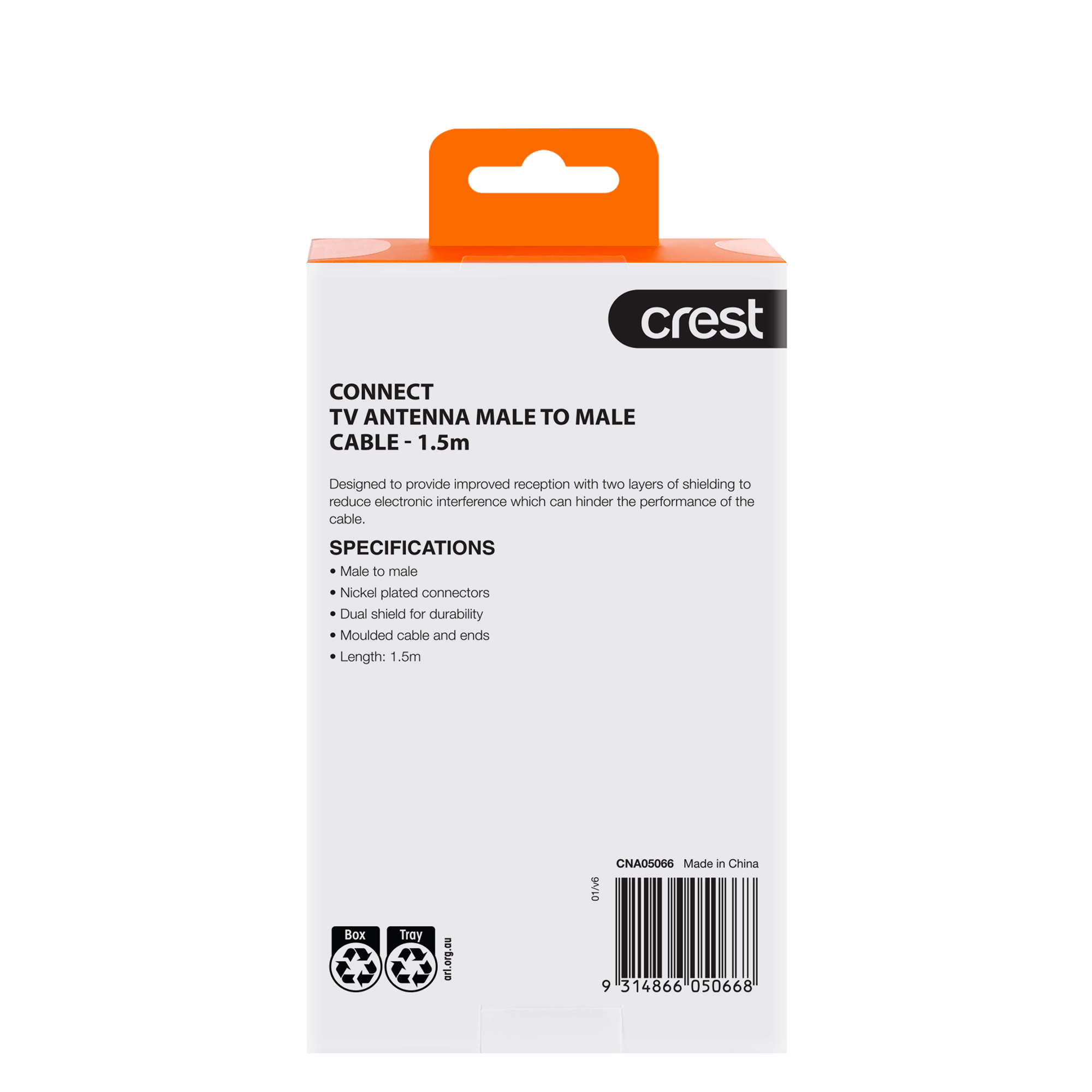 TV Antenna Cable Dual Shield Male To Male 1.5M White