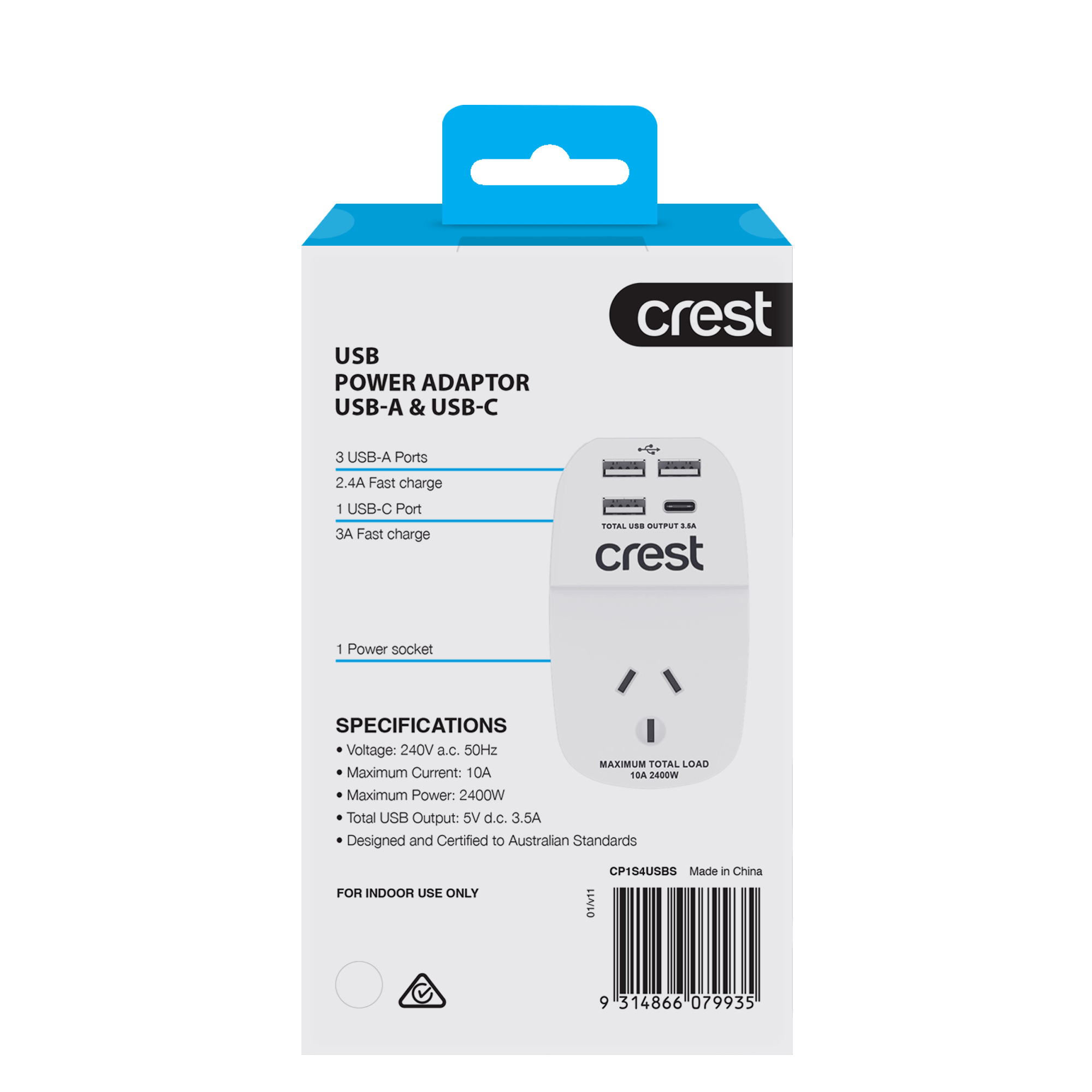 Power Adaptor 1 Socket 4 USB Outlets