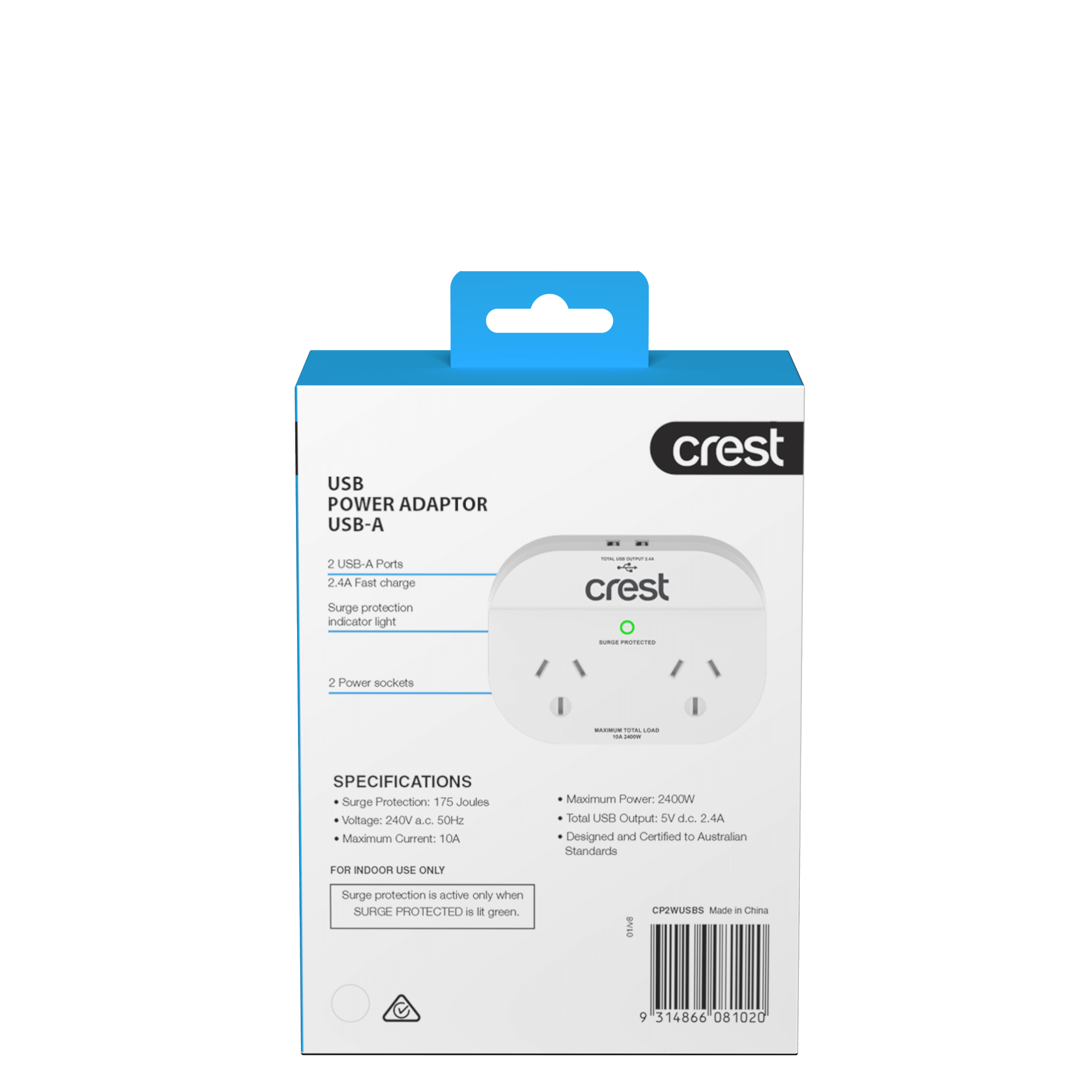 Double Power Adaptor with USB Charging