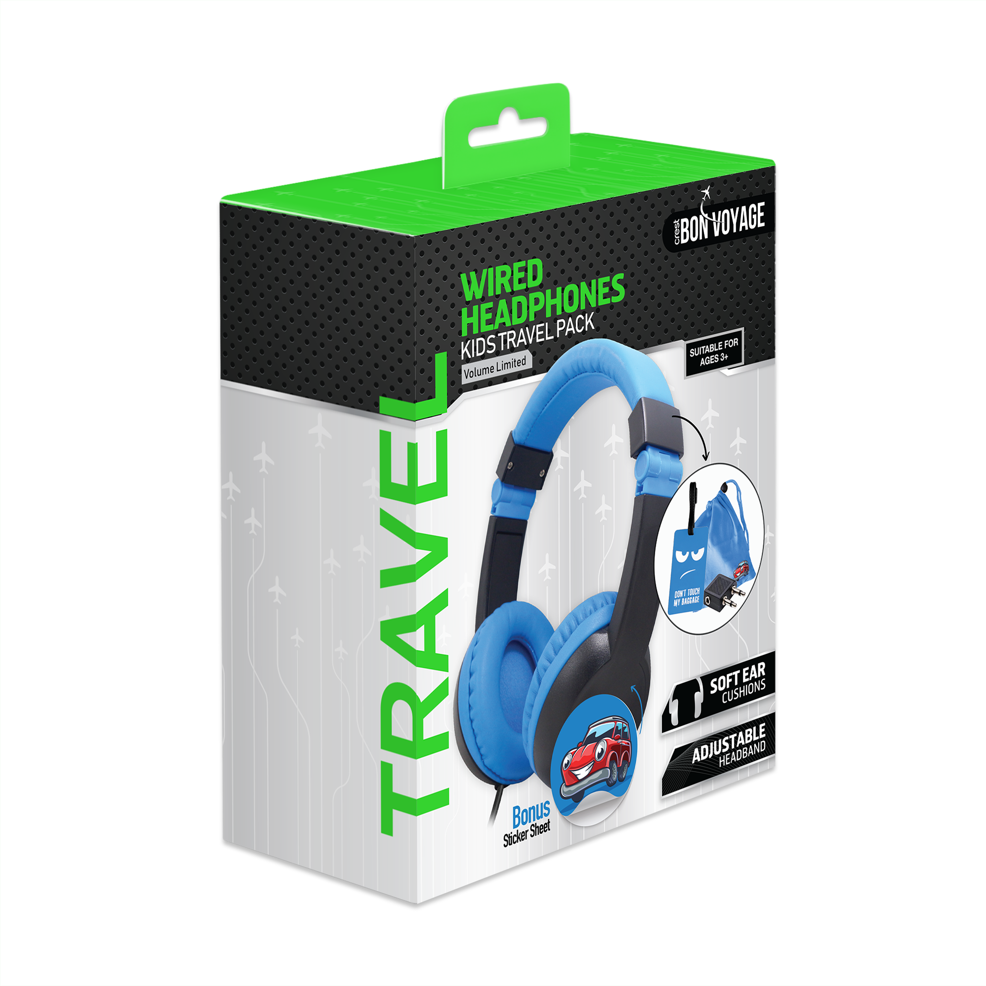 Bon Voyage Kids Blue Headphones Travel Pack