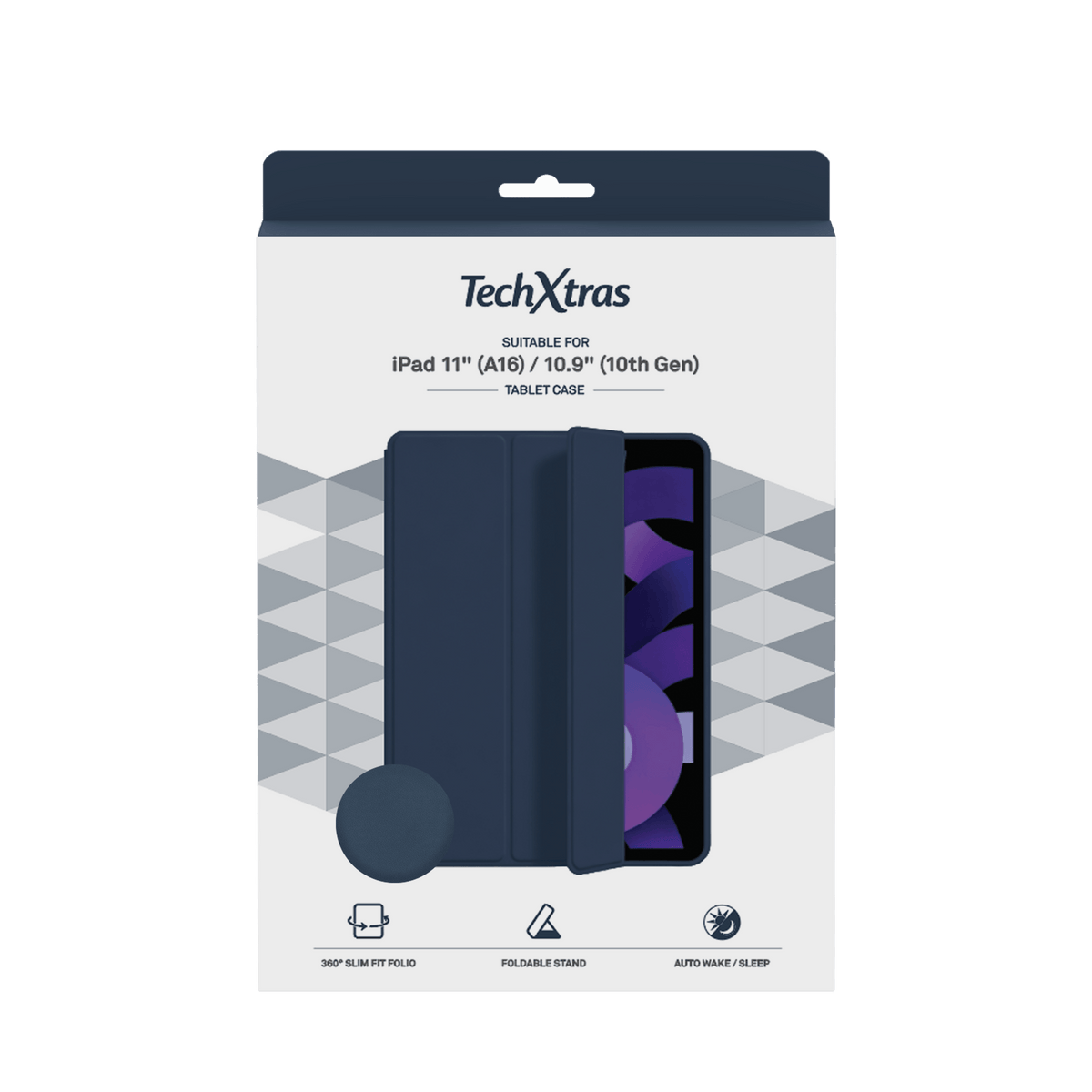 TechXtras Tablet Folio Case iPad 11" A16/10.9" 10th Gen - Navy