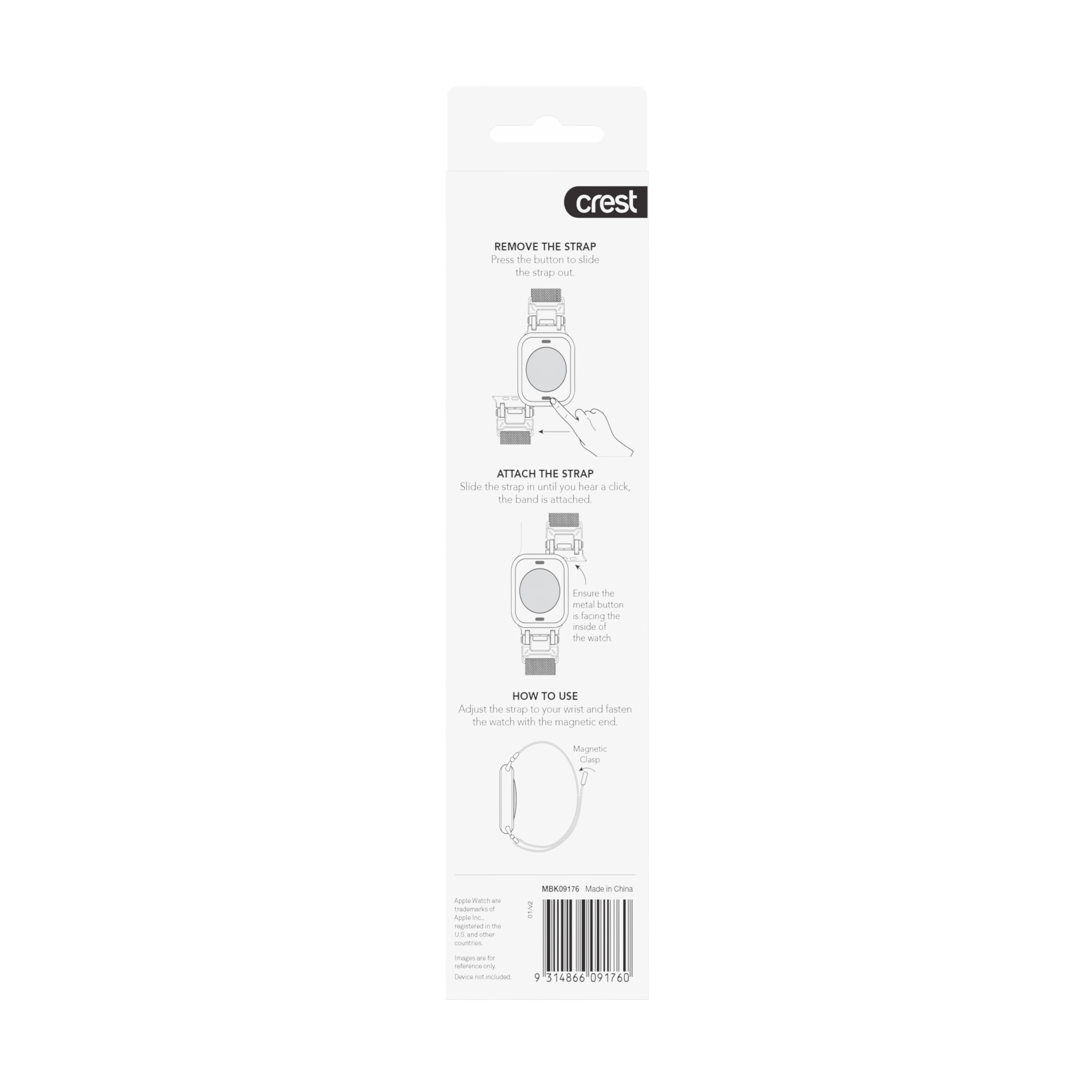 Crest Milanese Heavy Duty Watch Strap 42-49mm Black