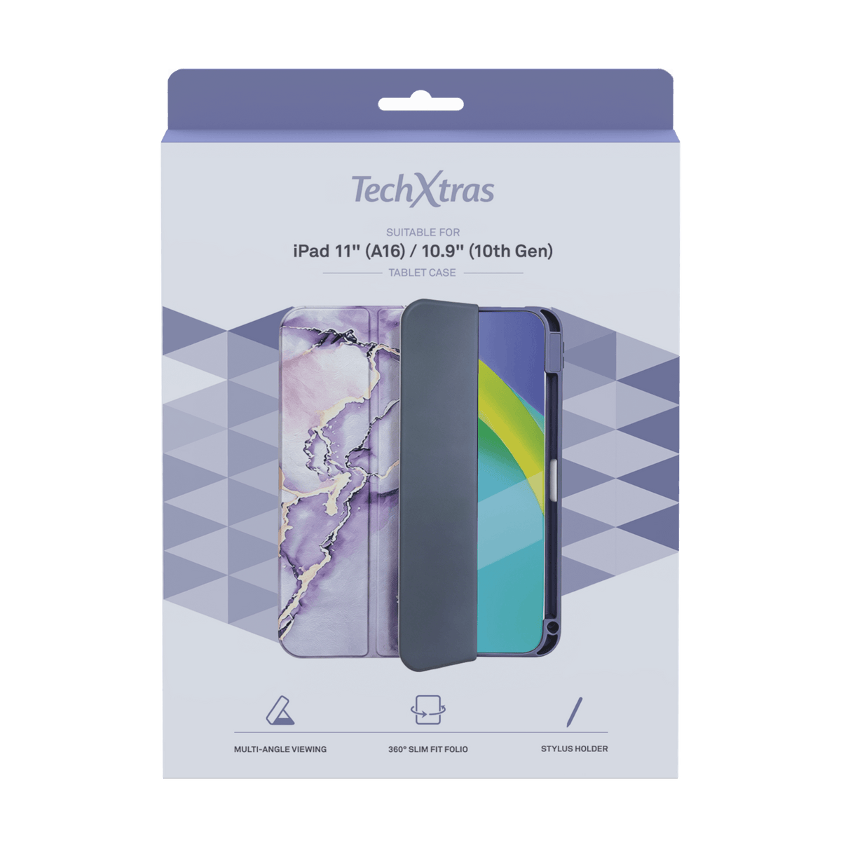 TechXtras Tablet Case Folio iPad 11" A16/10.9" 10th Gen - Marble Lavender