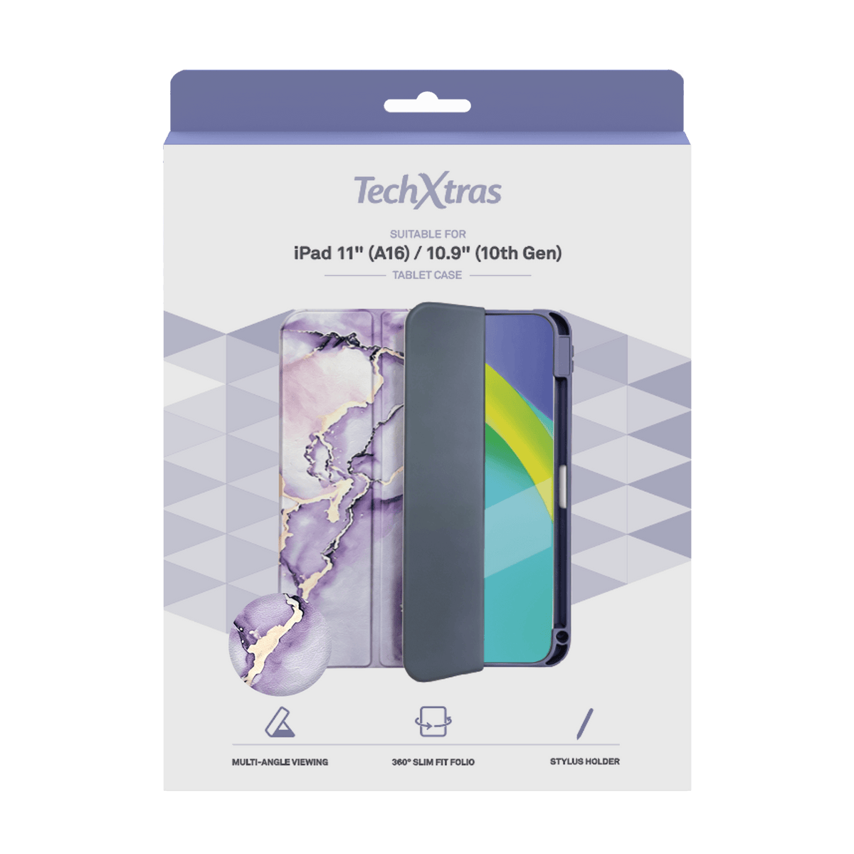 TechXtras Tablet Case Folio iPad 11" A16/10.9" 10th Gen - Marble Lavender