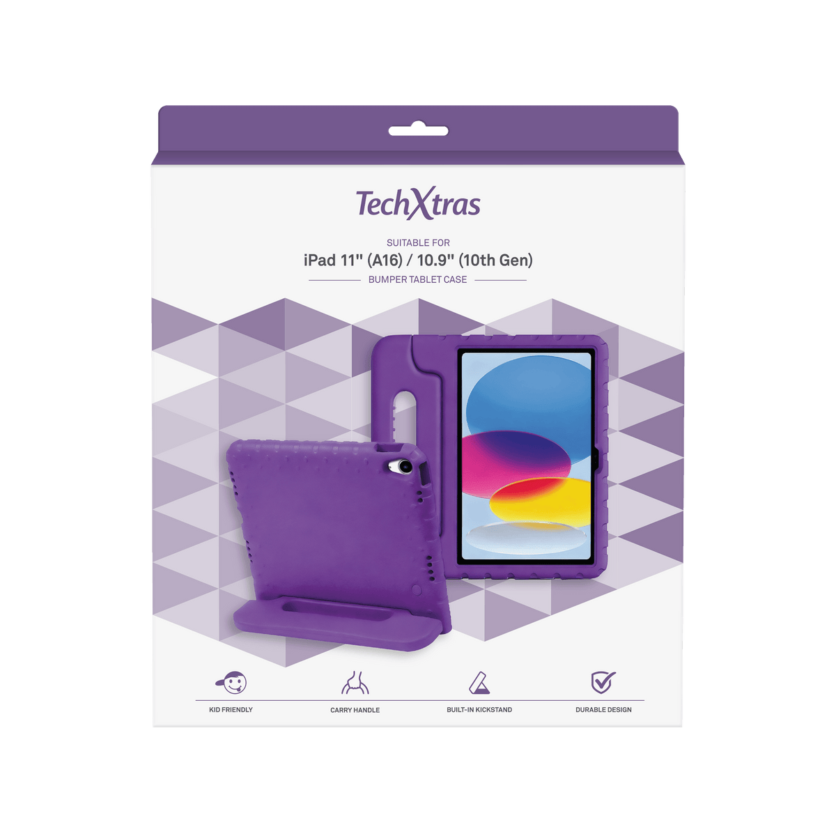 TechXtras Portable Bumper Tablet Case iPad 11" A16/10.9" 10th Gen - Purple
