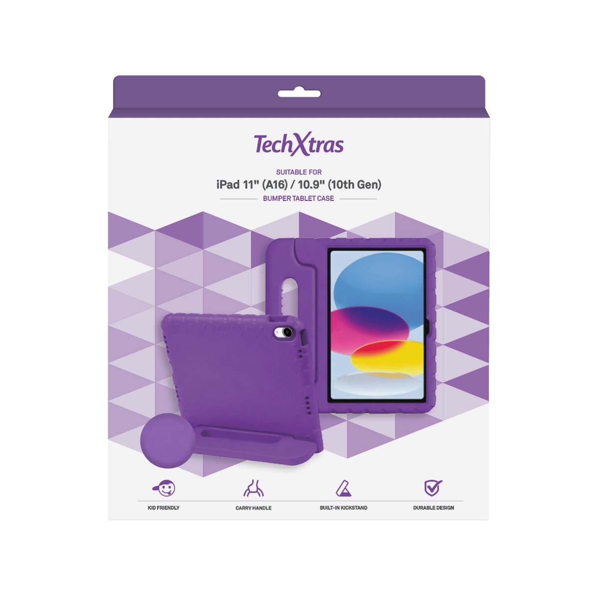 TechXtras Portable Bumper Tablet Case iPad 11" A16/10.9" 10th Gen - Purple