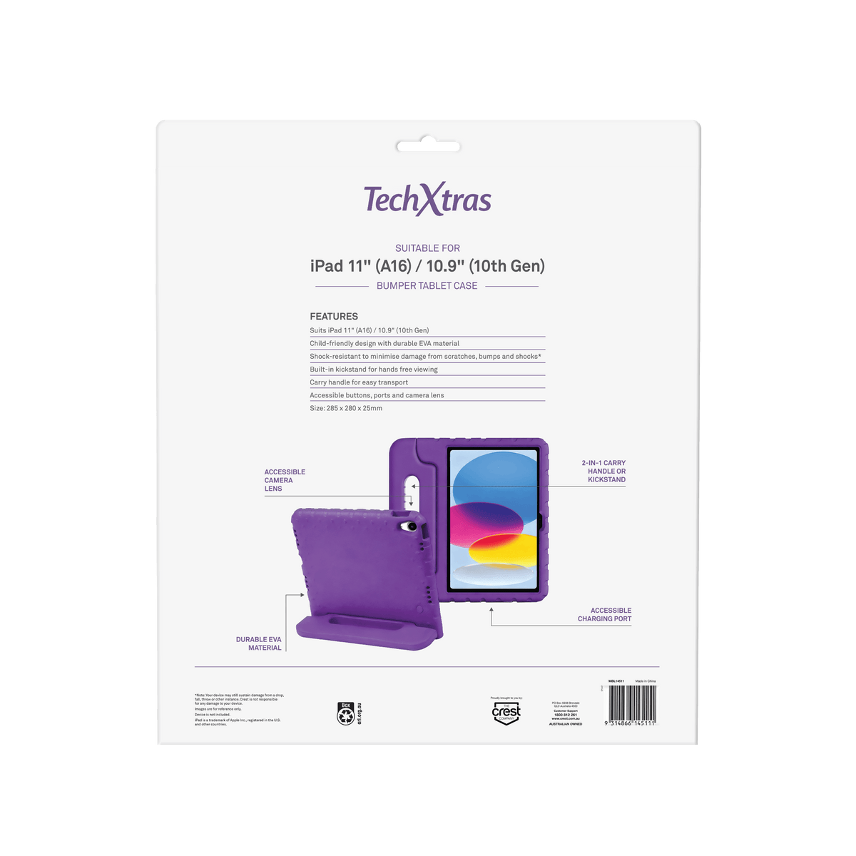 TechXtras Portable Bumper Tablet Case iPad 11" A16/10.9" 10th Gen - Purple