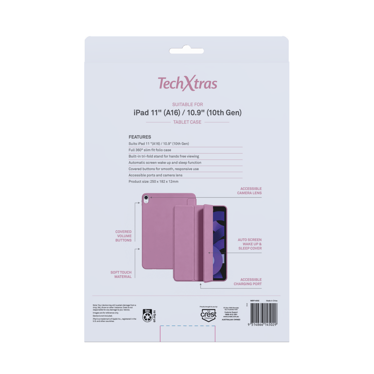 TechXtras Tablet Folio Case iPad 11" A16/10.9" 10th Gen - Pink