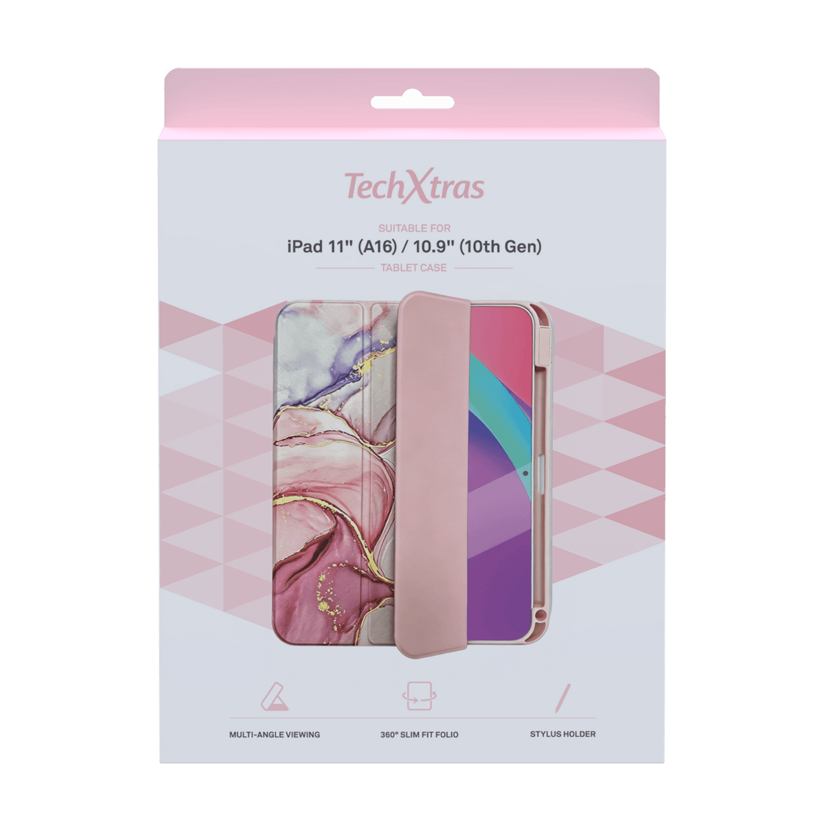 TechXtras Tablet Case Folio iPad 11" A16/10.9" 10th Gen - Marble Pink
