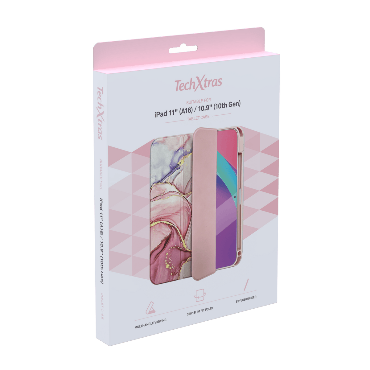 TechXtras Tablet Case Folio iPad 11" A16/10.9" 10th Gen - Marble Pink