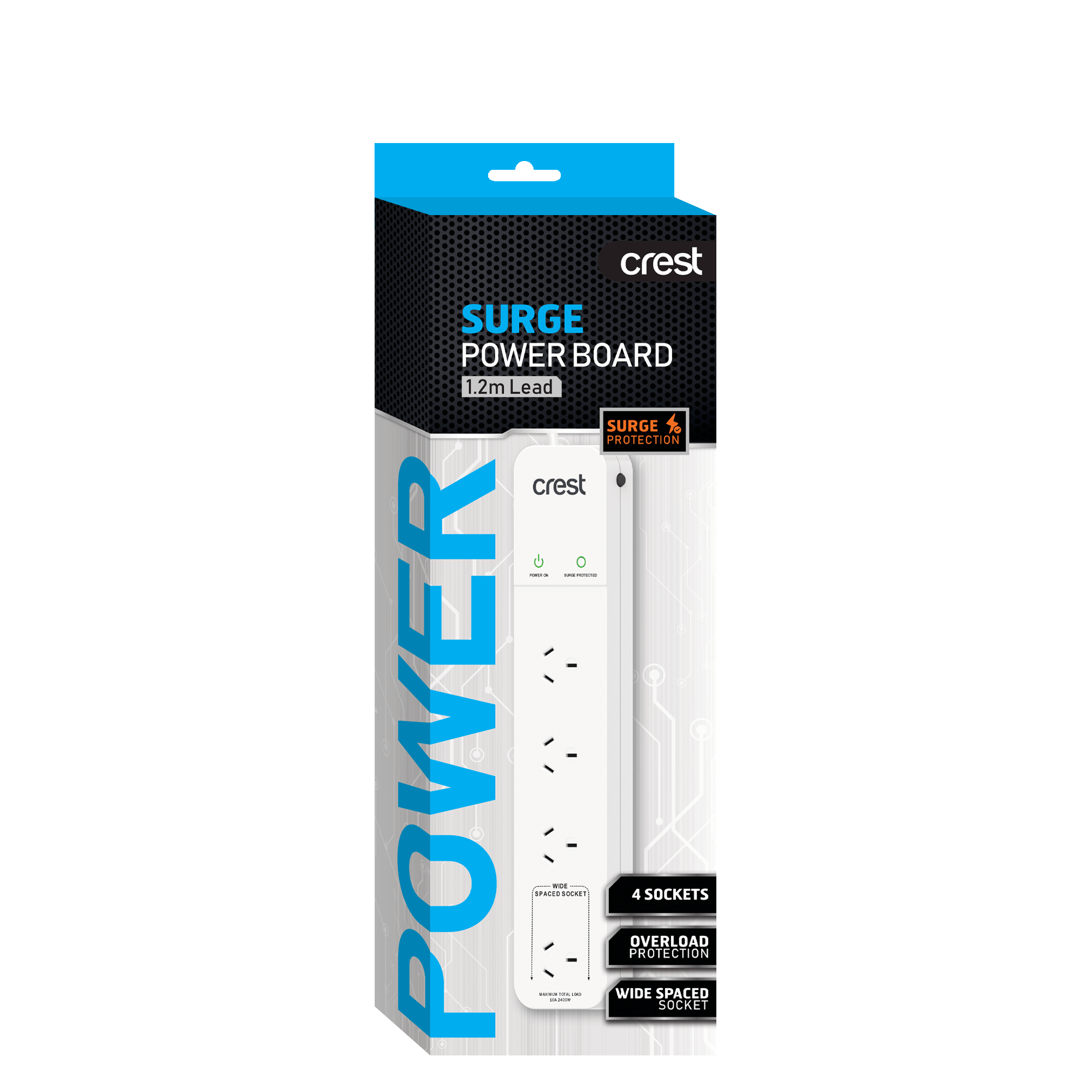 Power Board 4 Sockets with Surge Protection