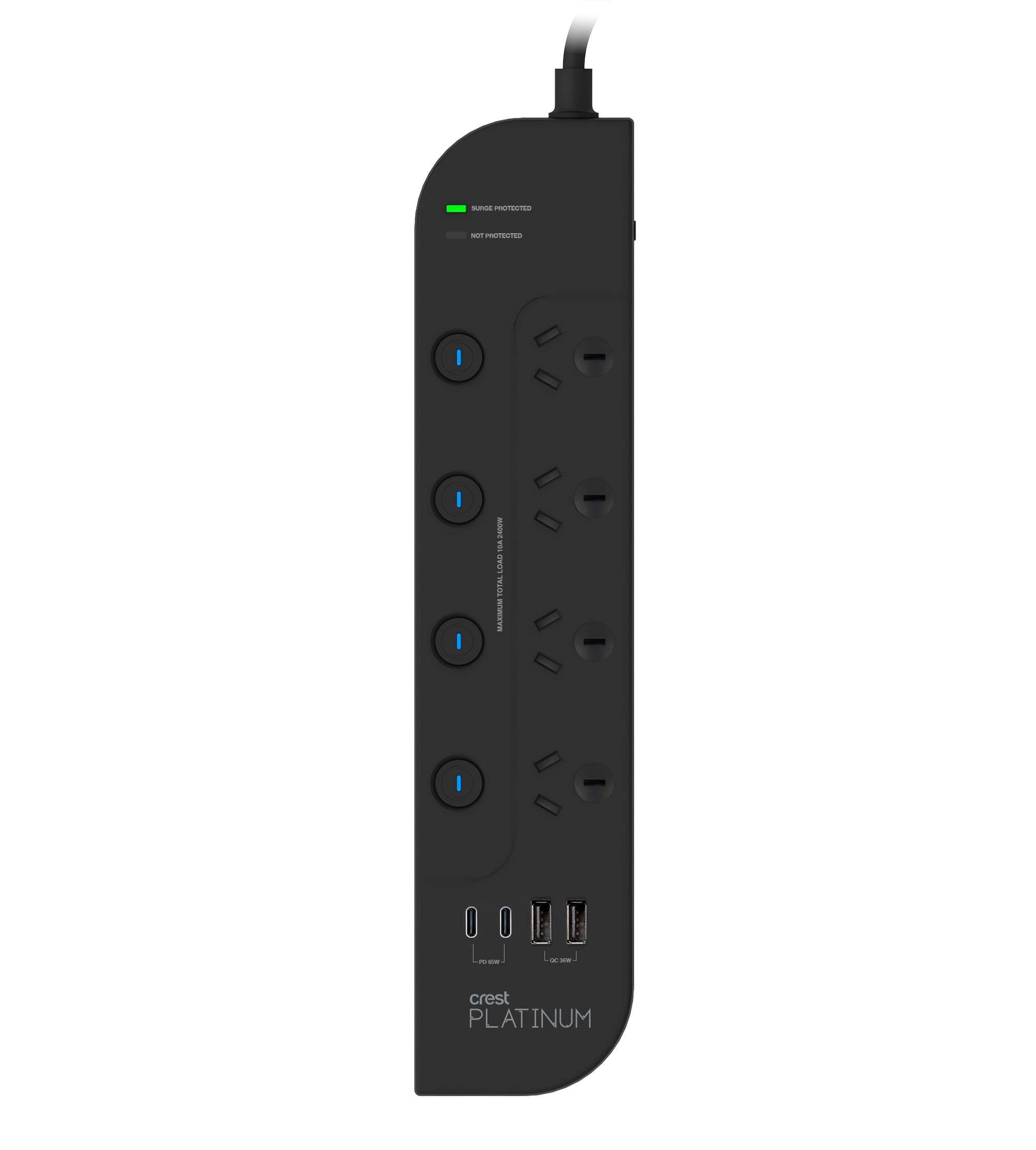 Platinum Surge Protector 4 Socket Switched Power Board with 4 USB Ports PD 65W - 1.8M