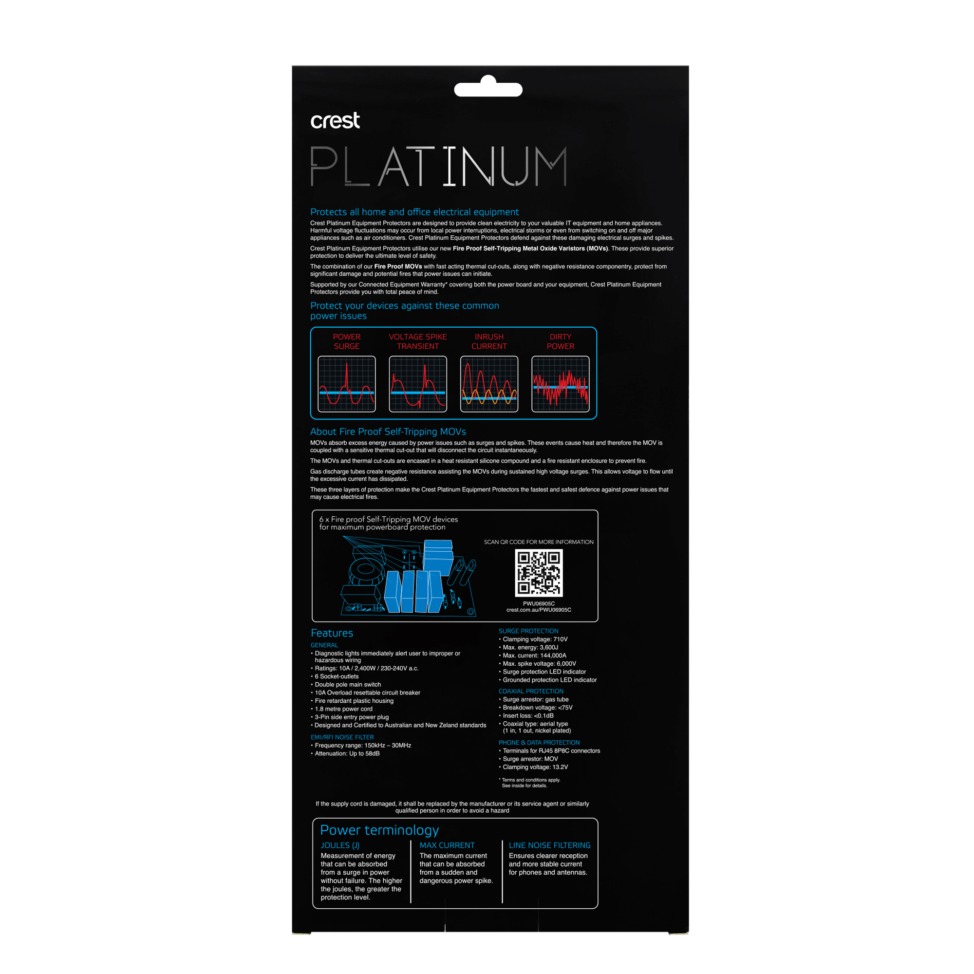 Platinum Power Board 6 Socket 2 USB Surge Coax & Data