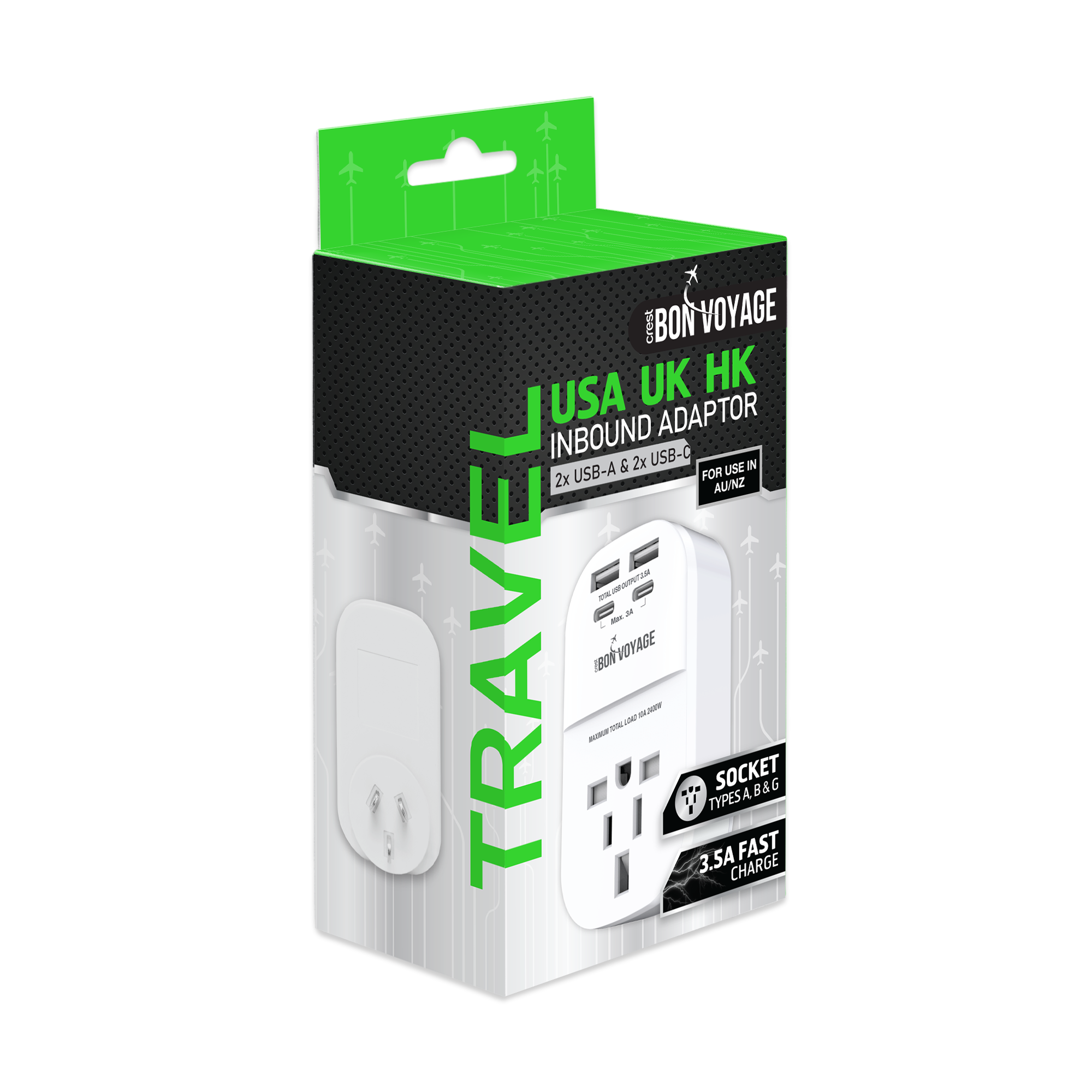 Bon Voyage USA UK HK Inbound Adaptor with 4 USB Ports
