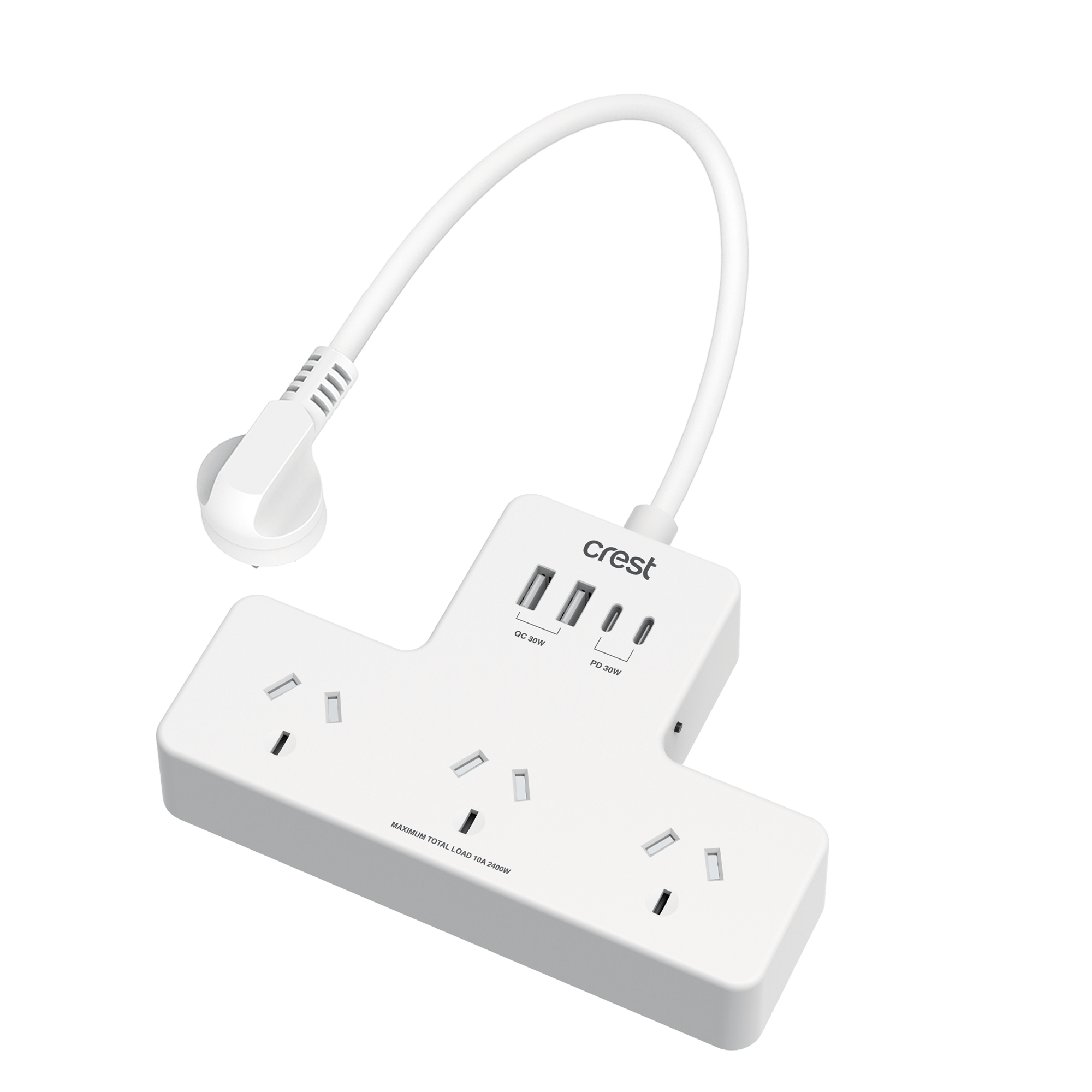 PD 30W Power Hub 3 Sockets with 4 USB Ports & Surge Protection