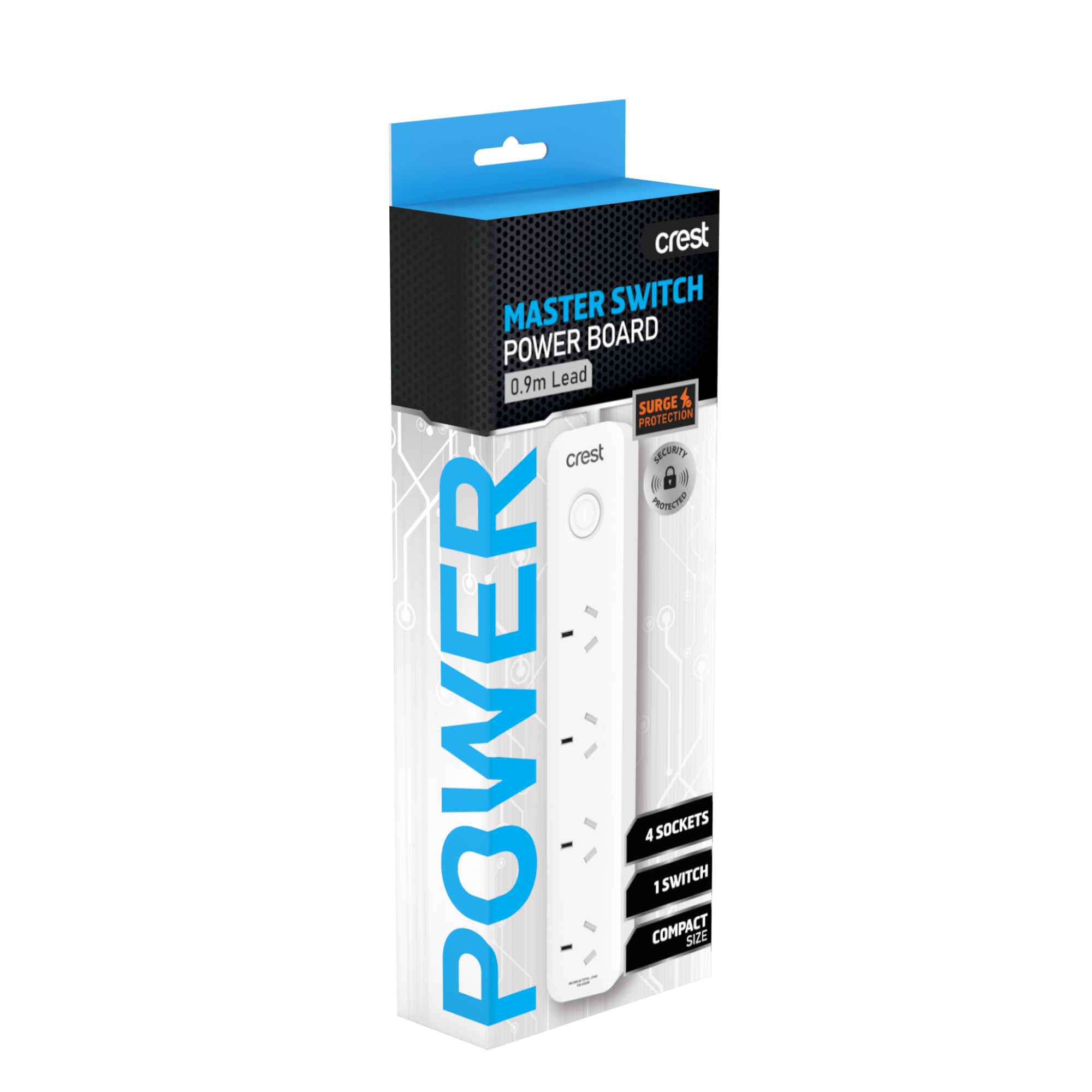 Power Board 4 Sockets with Master Switch & Surge Protection