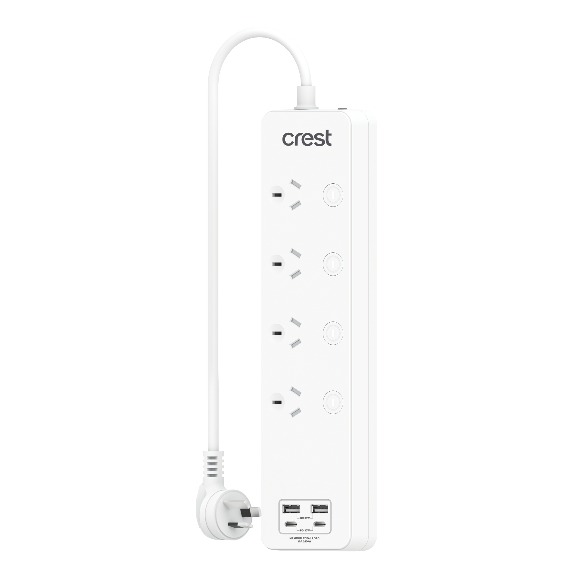 PD 30W Power Board 4 Sockets Switched with 4 USB Ports & Surge Protection