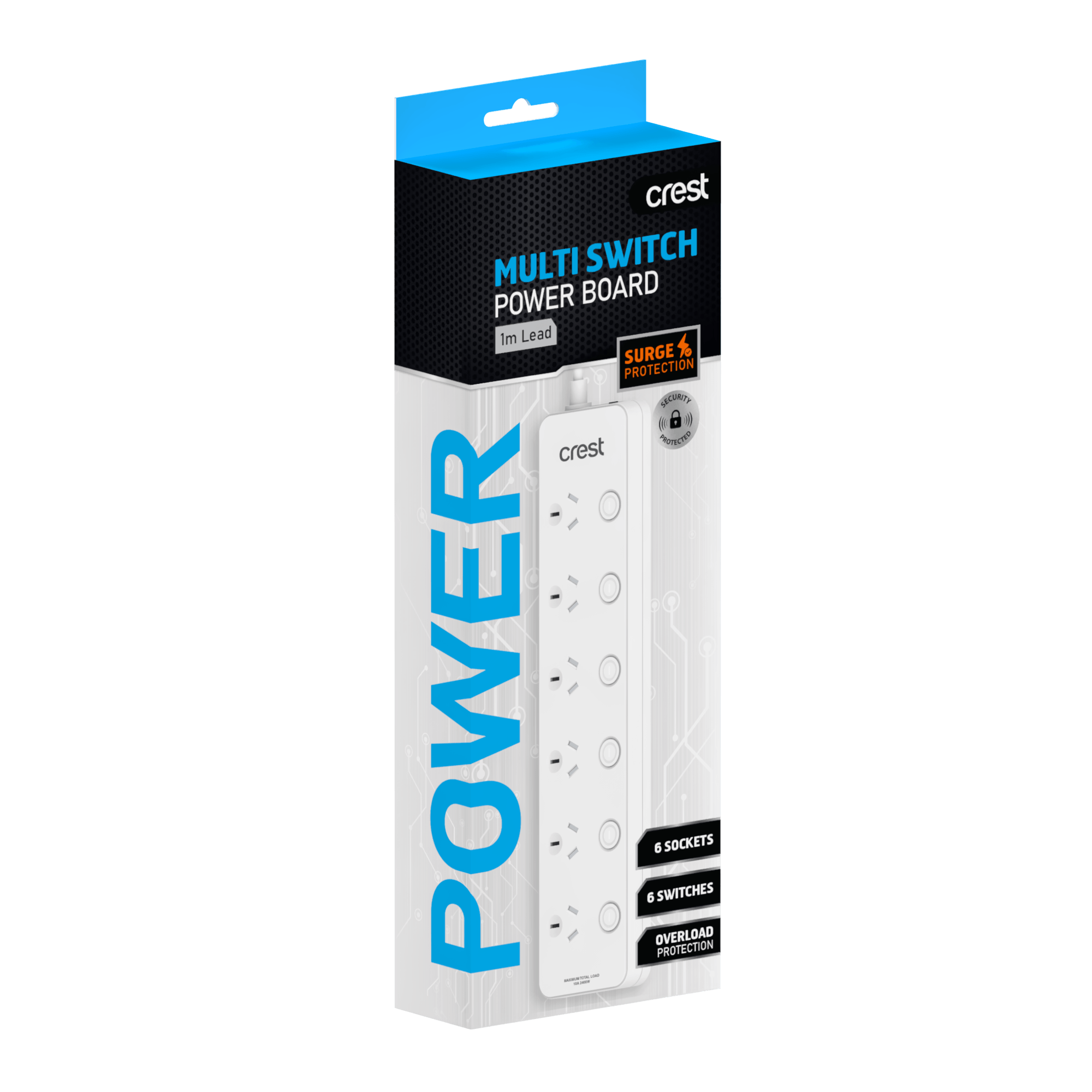 Power Board 6 Sockets Switched with Surge Protection