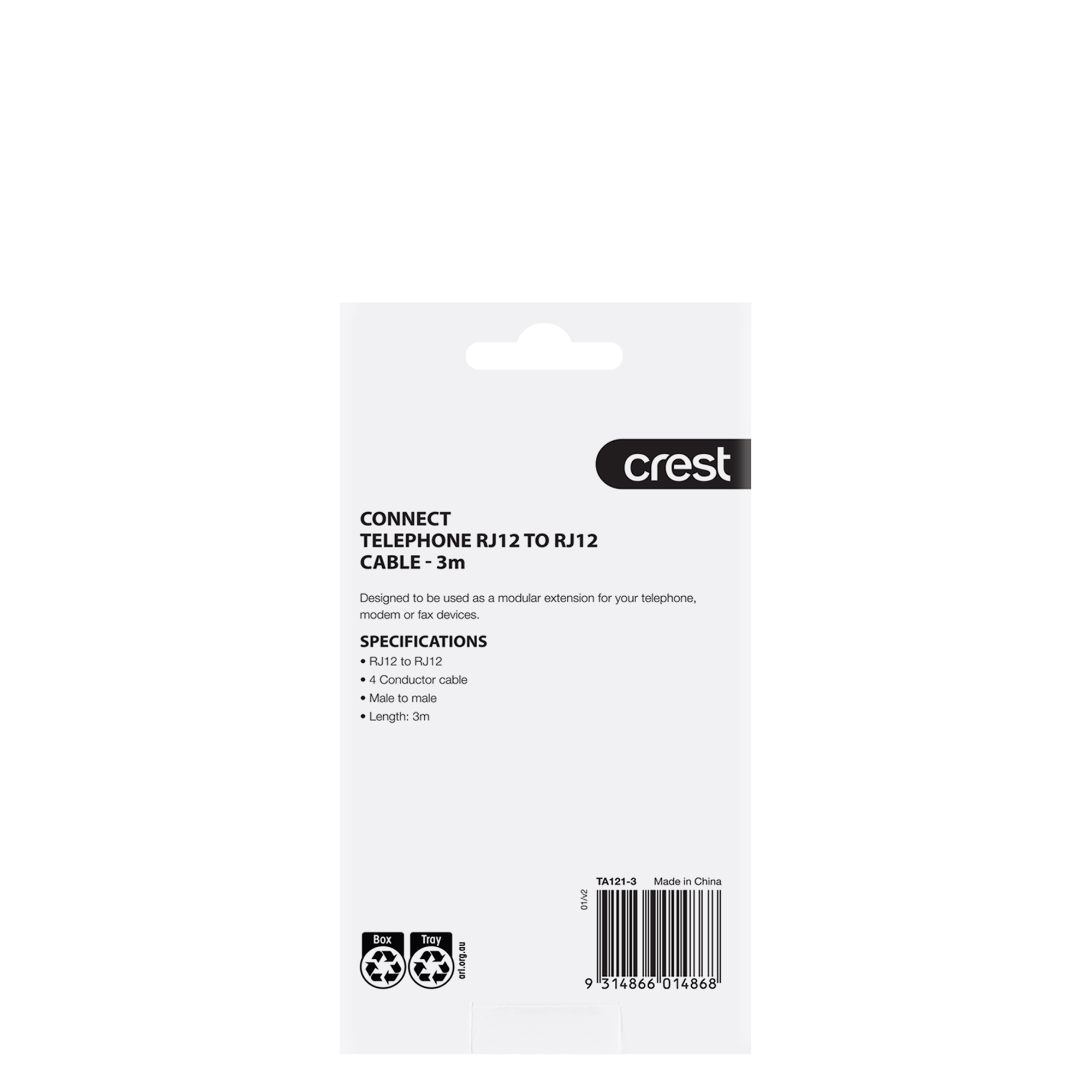 Telephone & Modem Cable RJ12 To RJ12 3M