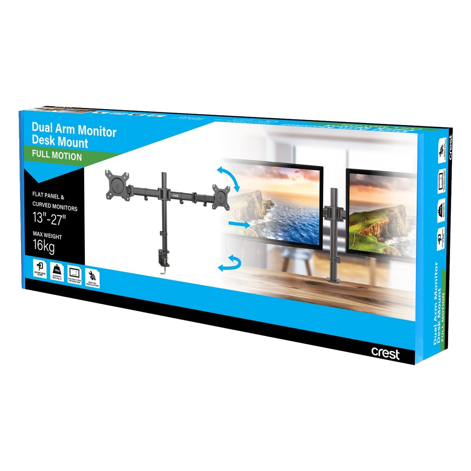 Dual Monitor Desk Mount - 13" - 27"