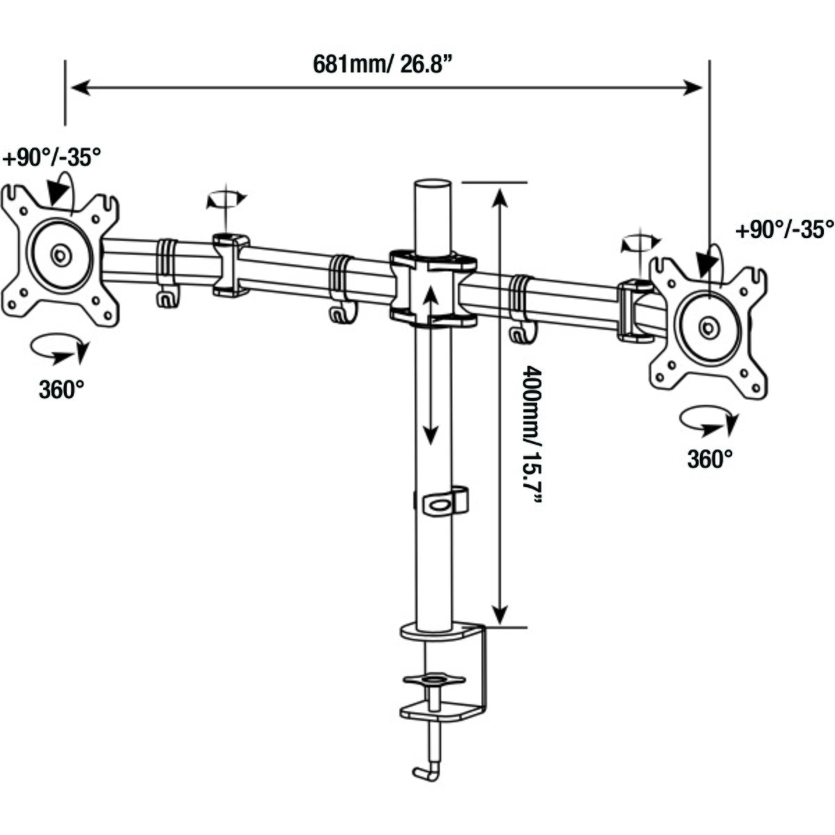 Dual Monitor Desk Mount - 13" - 27"