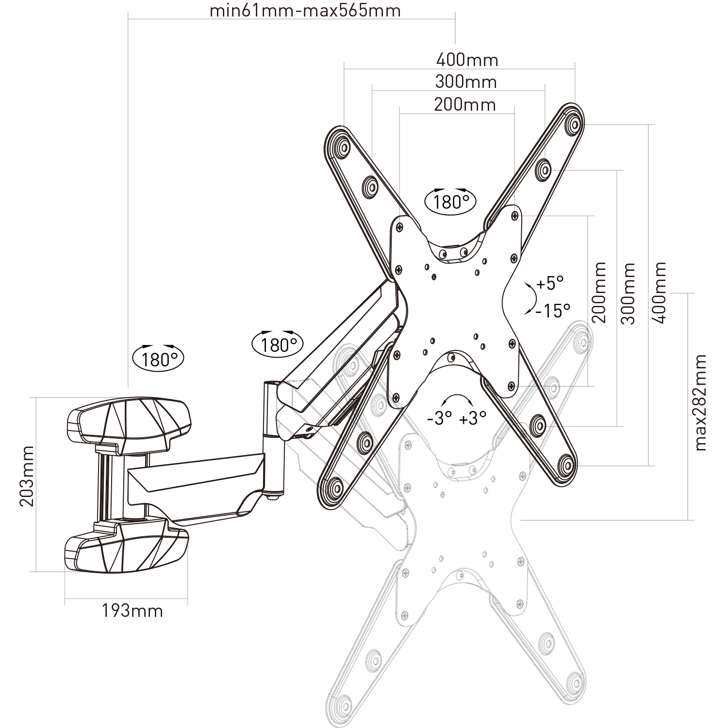 Full Motion TV Wall Mount Superior Control - 23" - 55"