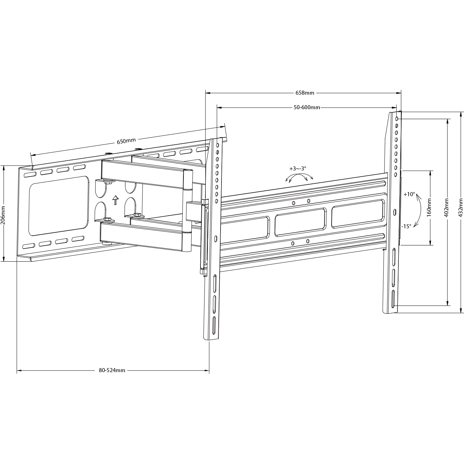 Full Motion TV Wall Mount Extra Strong - 37" - 90"