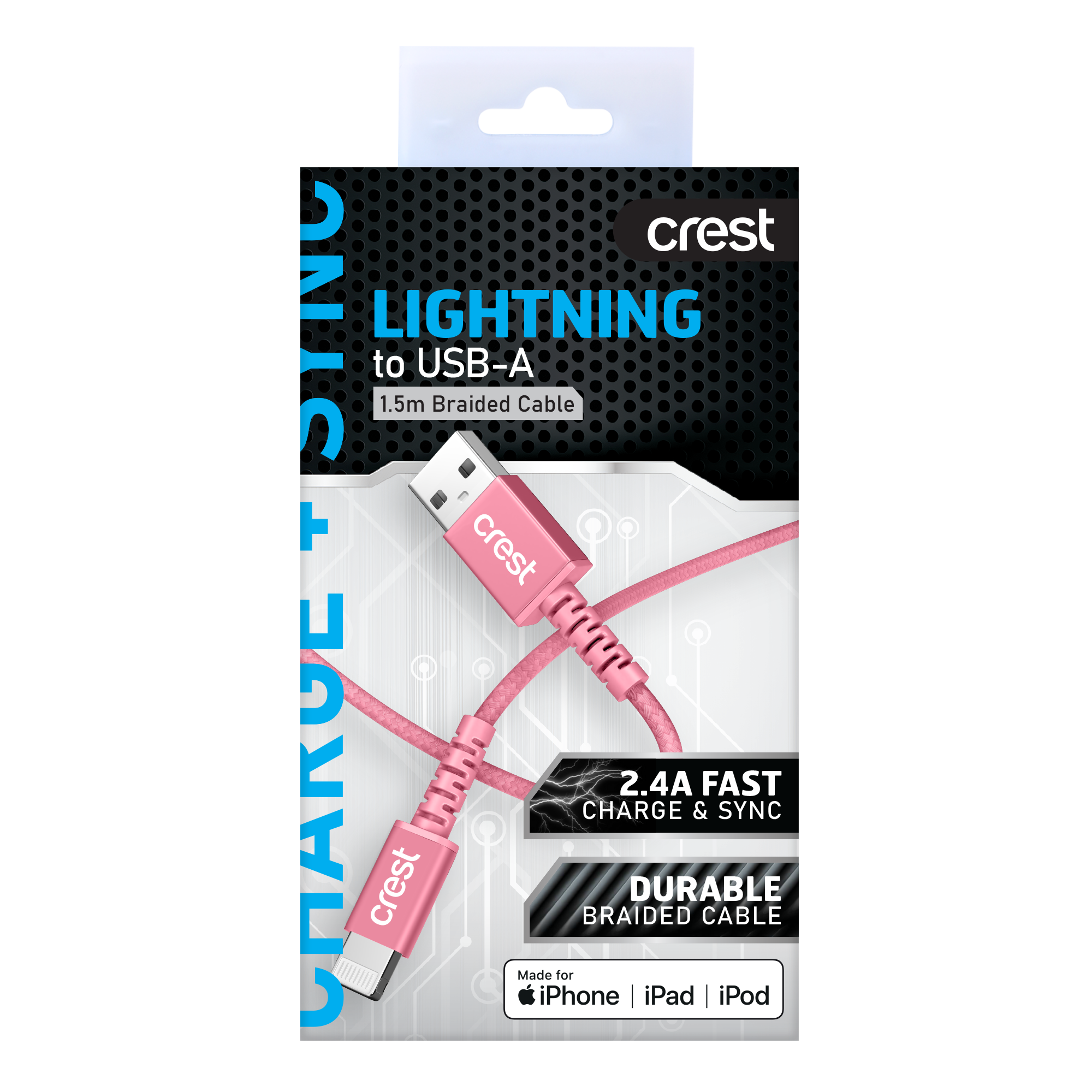 Lightning to USB-A Braided Cable 1.5M - Pink