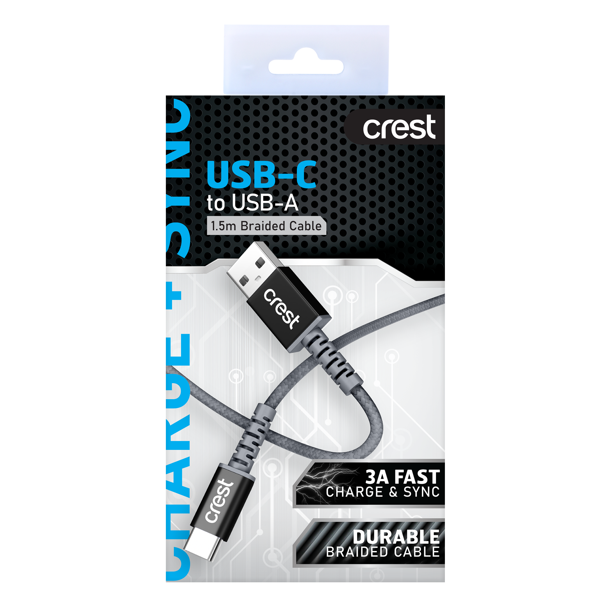 USB-C to USB-A Braided Cable 1.5M - Grey