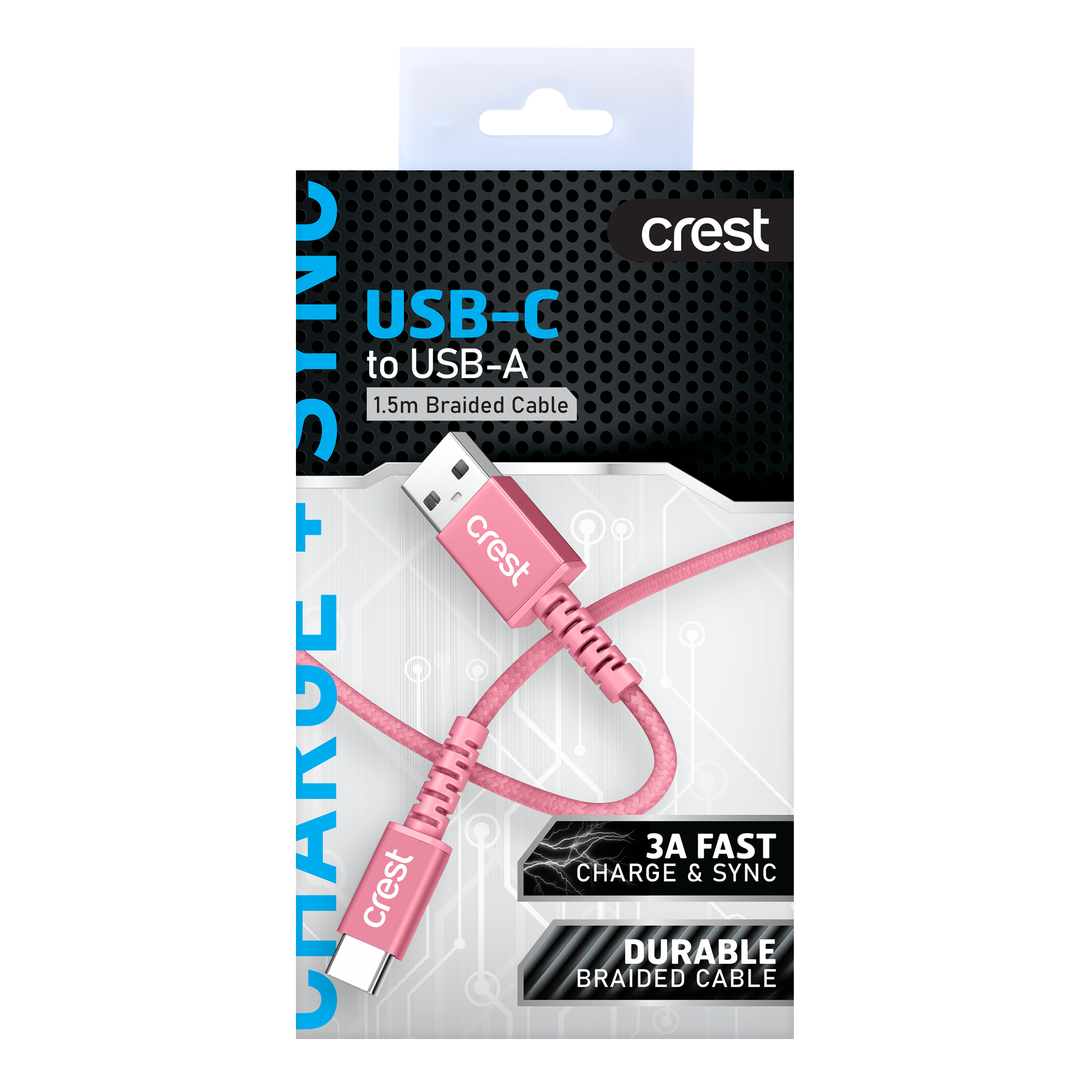 USB-C to USB-A Braided Cable 1.5M - Pink