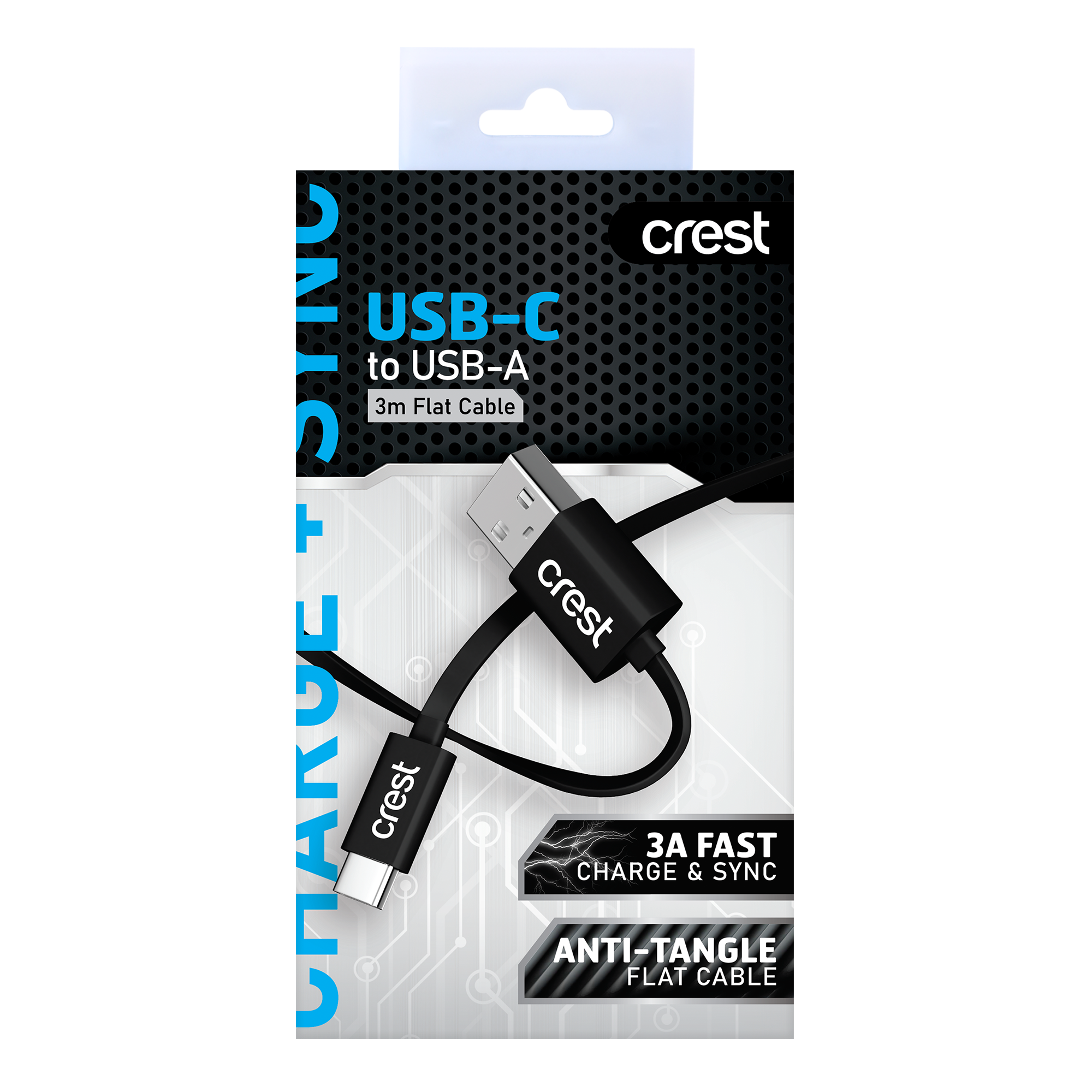 USB-C to USB-A Flat Cable 3M - Black
