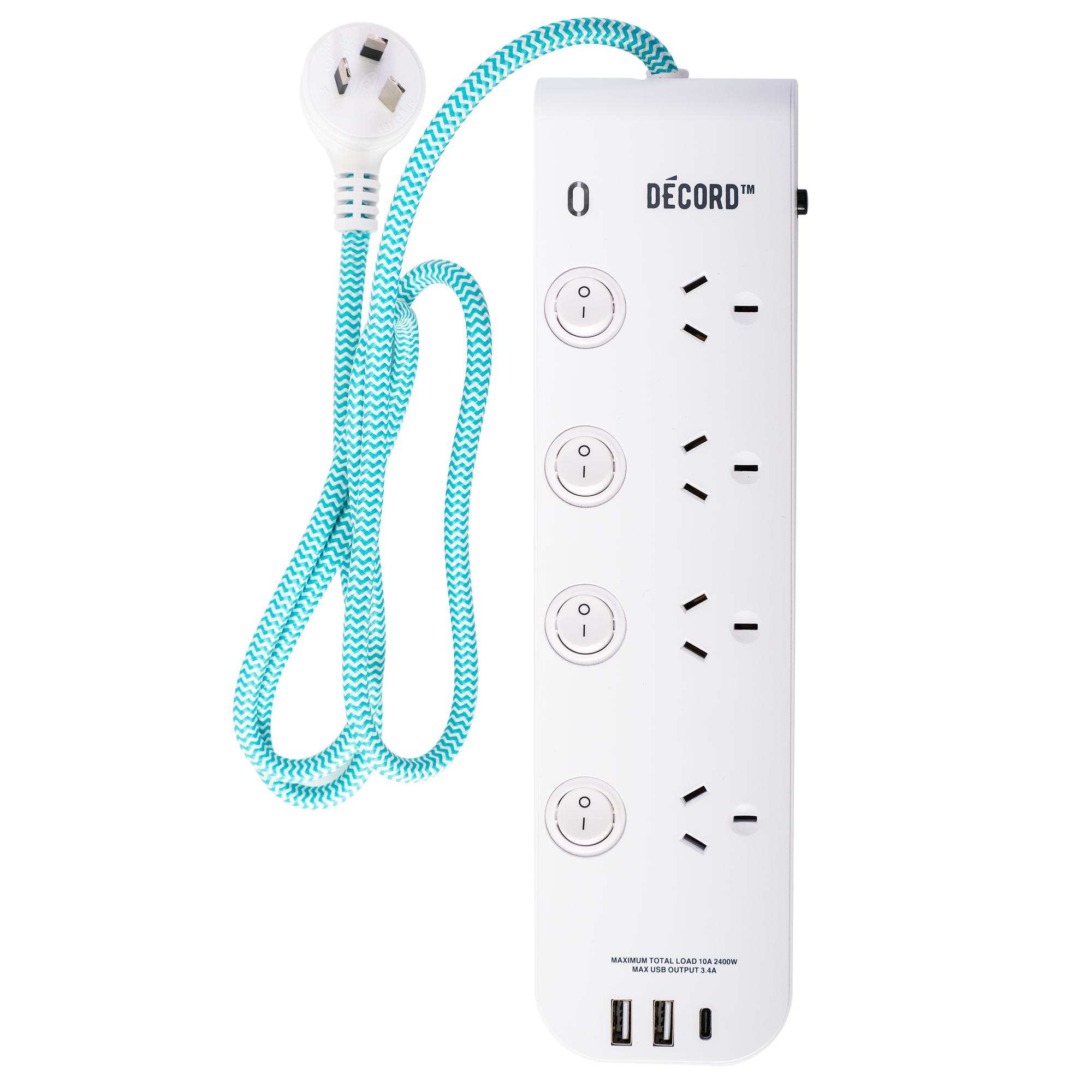 Décord Multi-Use Power Board 4 Sockets with USB Charging