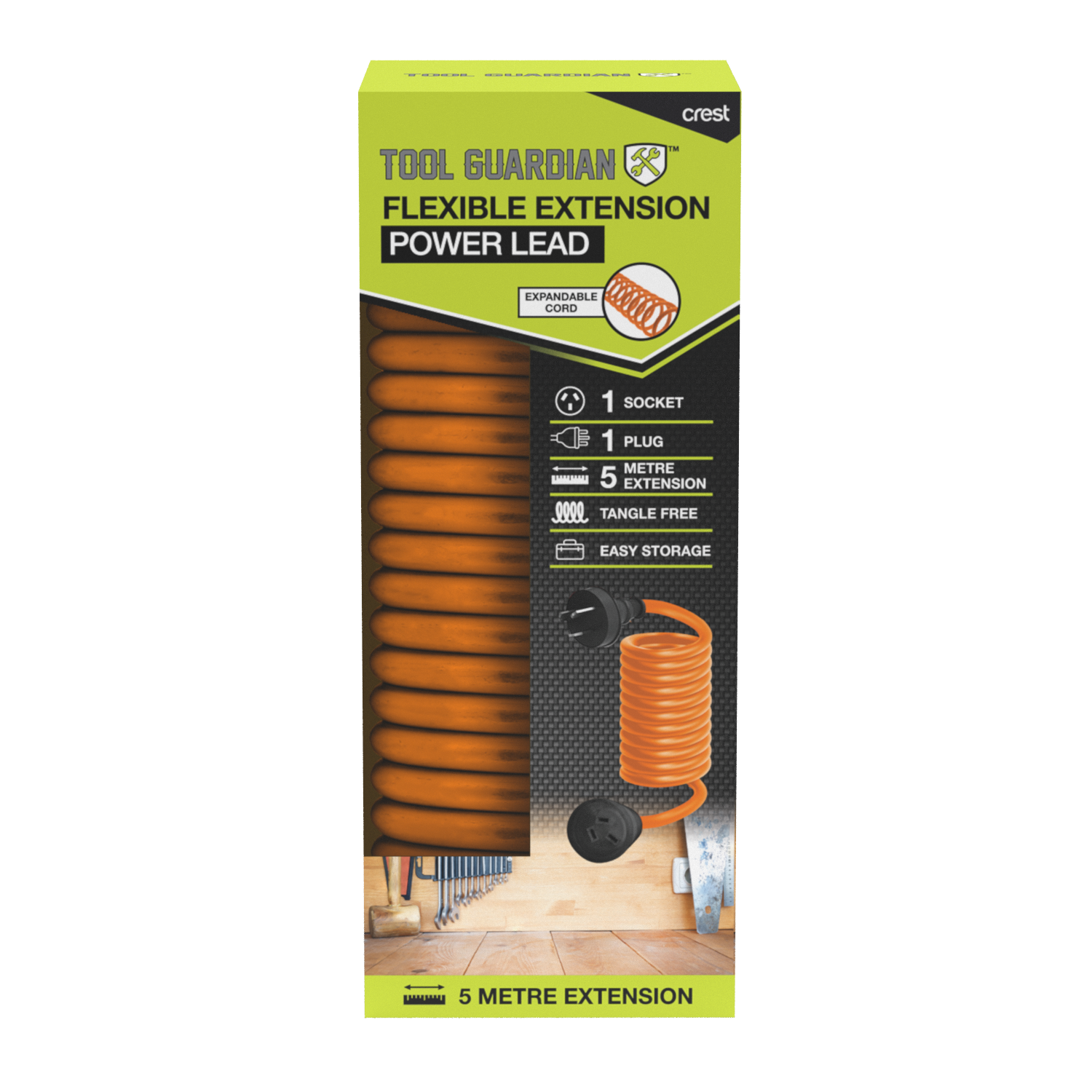 Tool Guardian Flexible Coil Extension Lead 5m Orange
