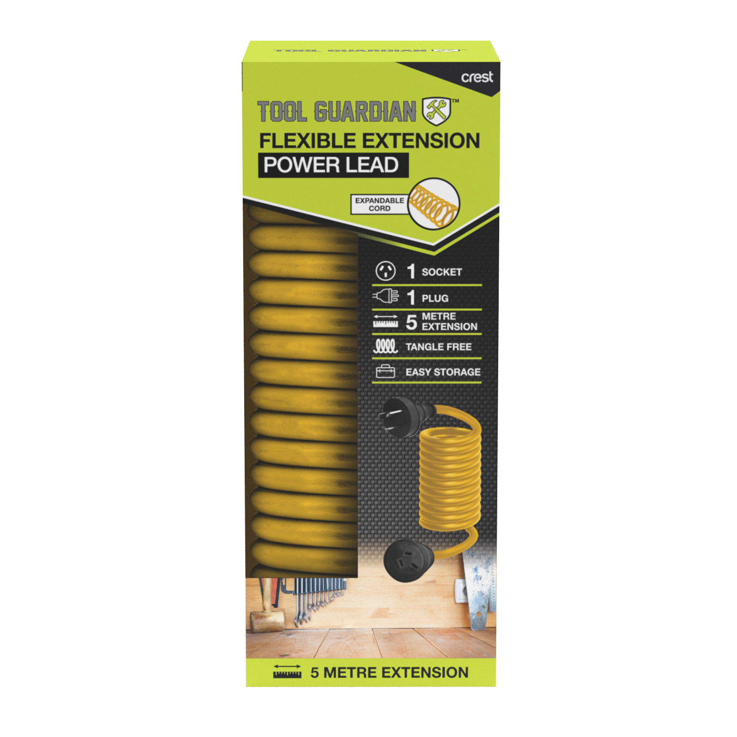 Tool Guardian Flexible Coil Extension Lead 5m Yellow