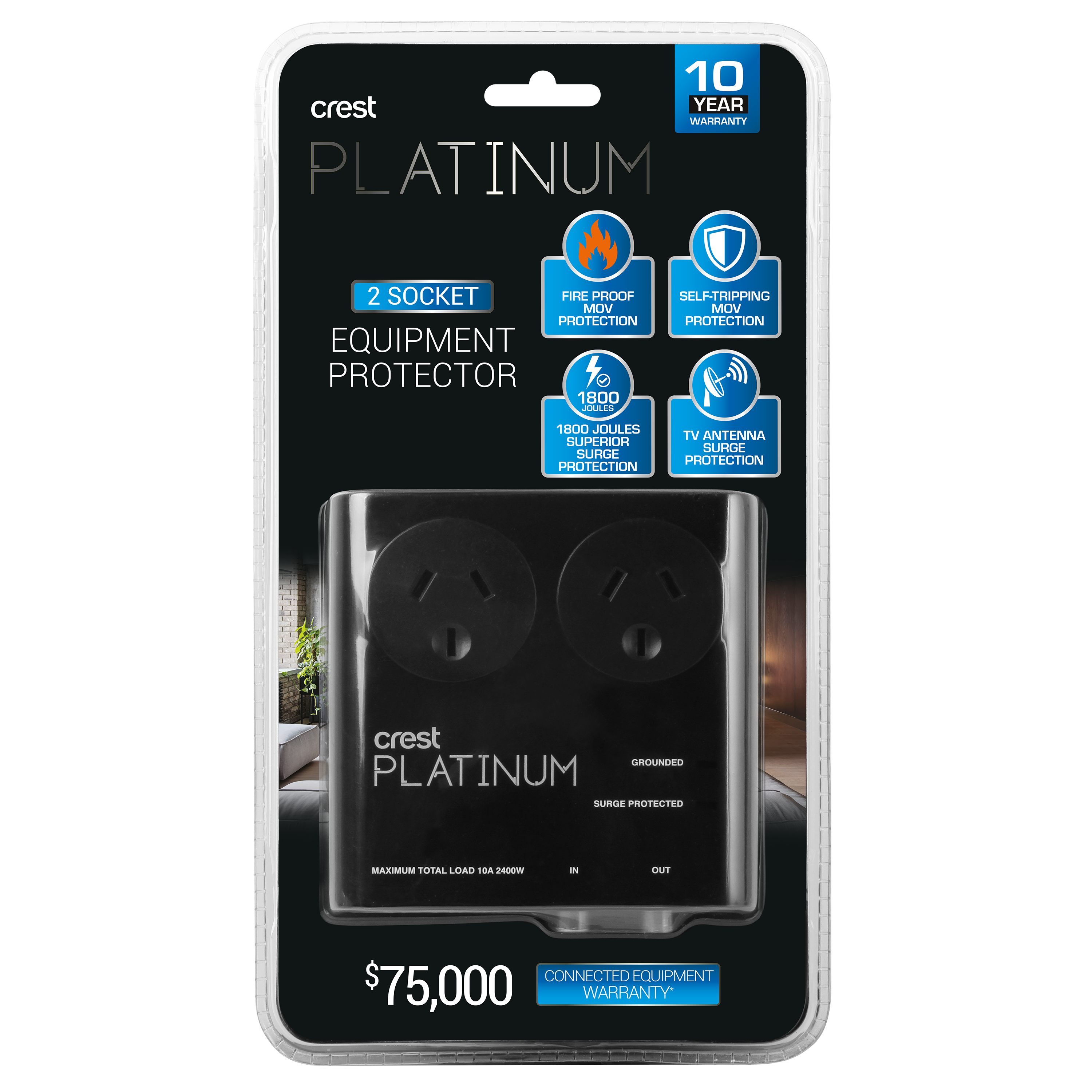 Platinum Surge Protector 2 Socket Plus Coax