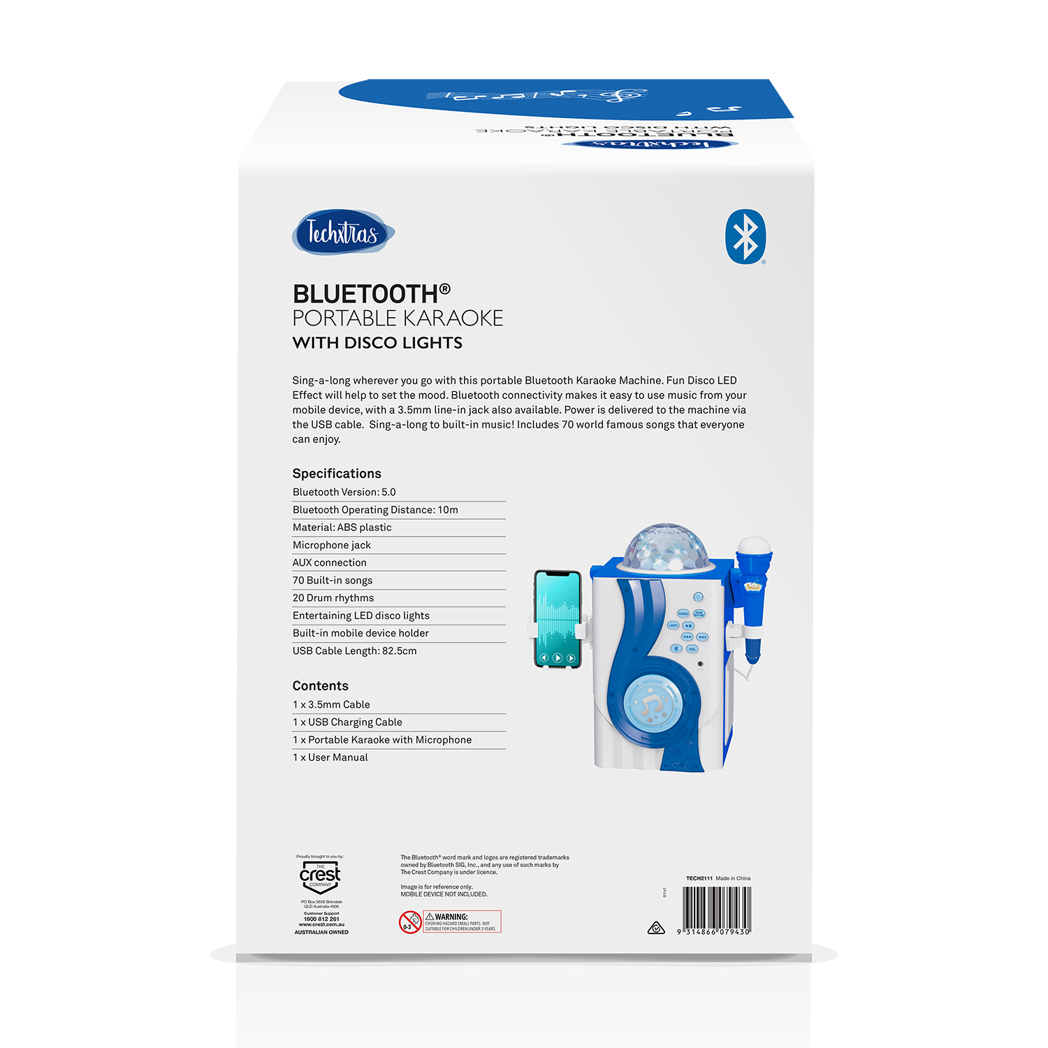 TechXtras Bluetooth Portable Karaoke With Disco Lights Blue