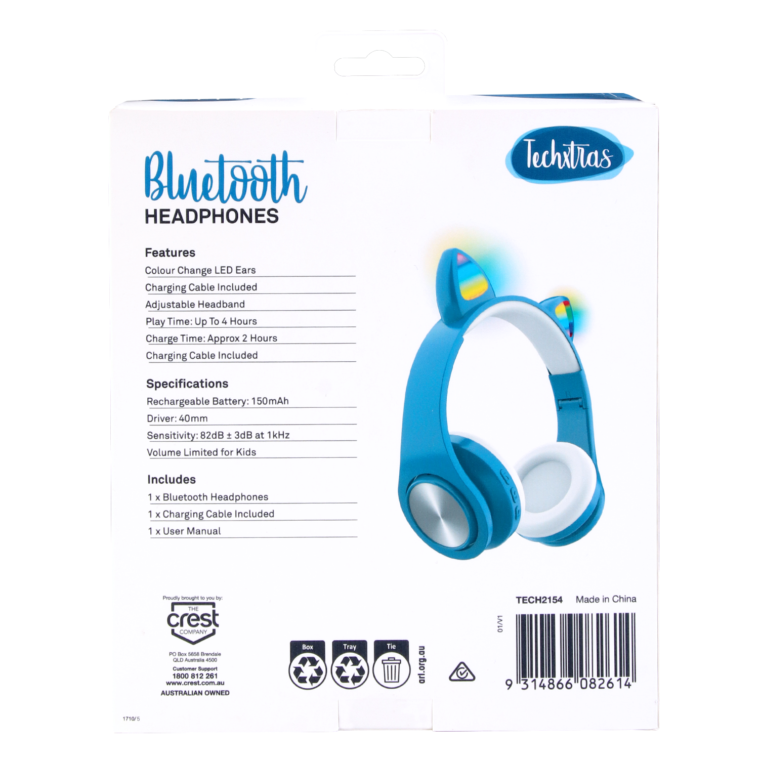 TechXtras Bluetooth Cat Ears Headphones - Blue
