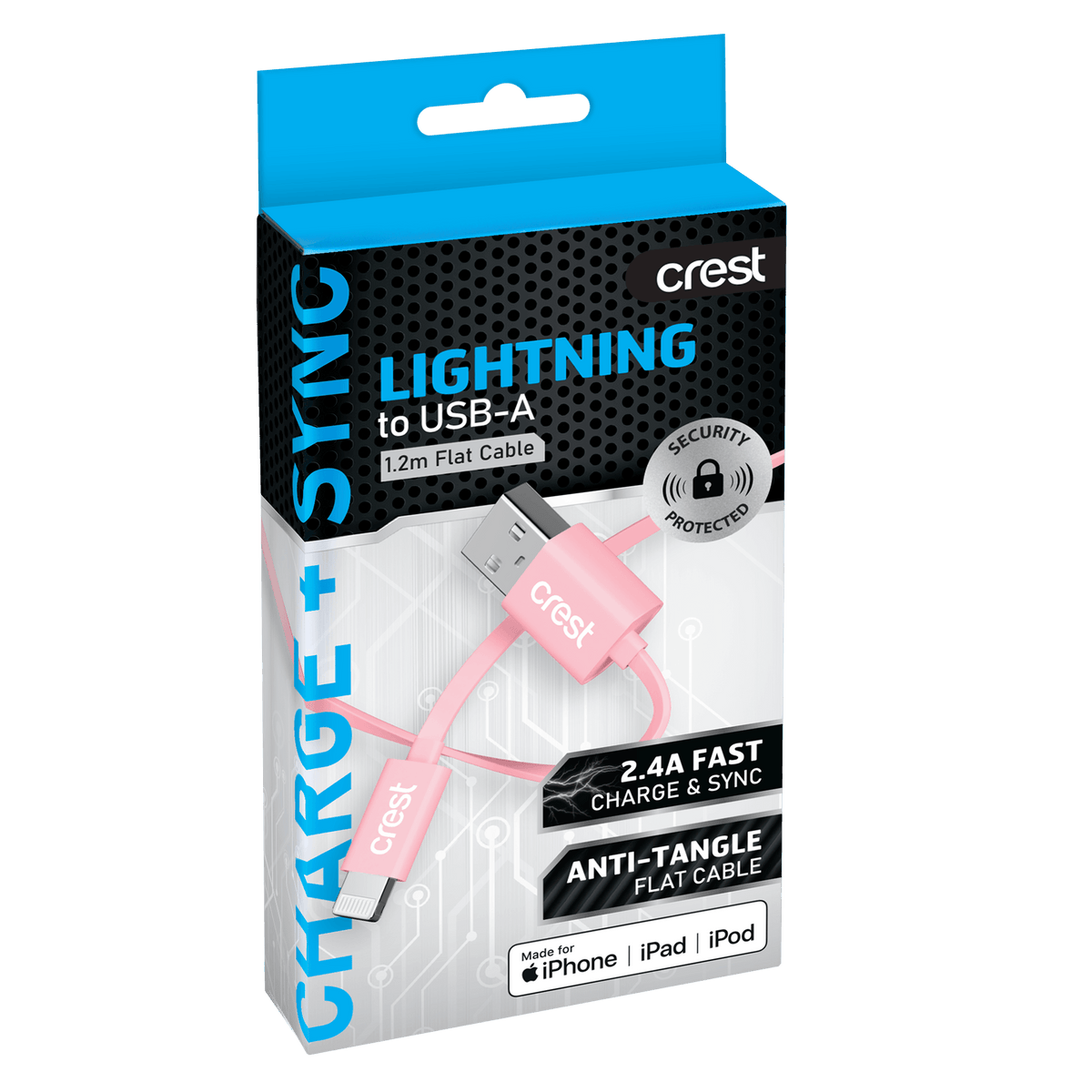 Lightning to USB-A Flat Cable 1.2M - Pink