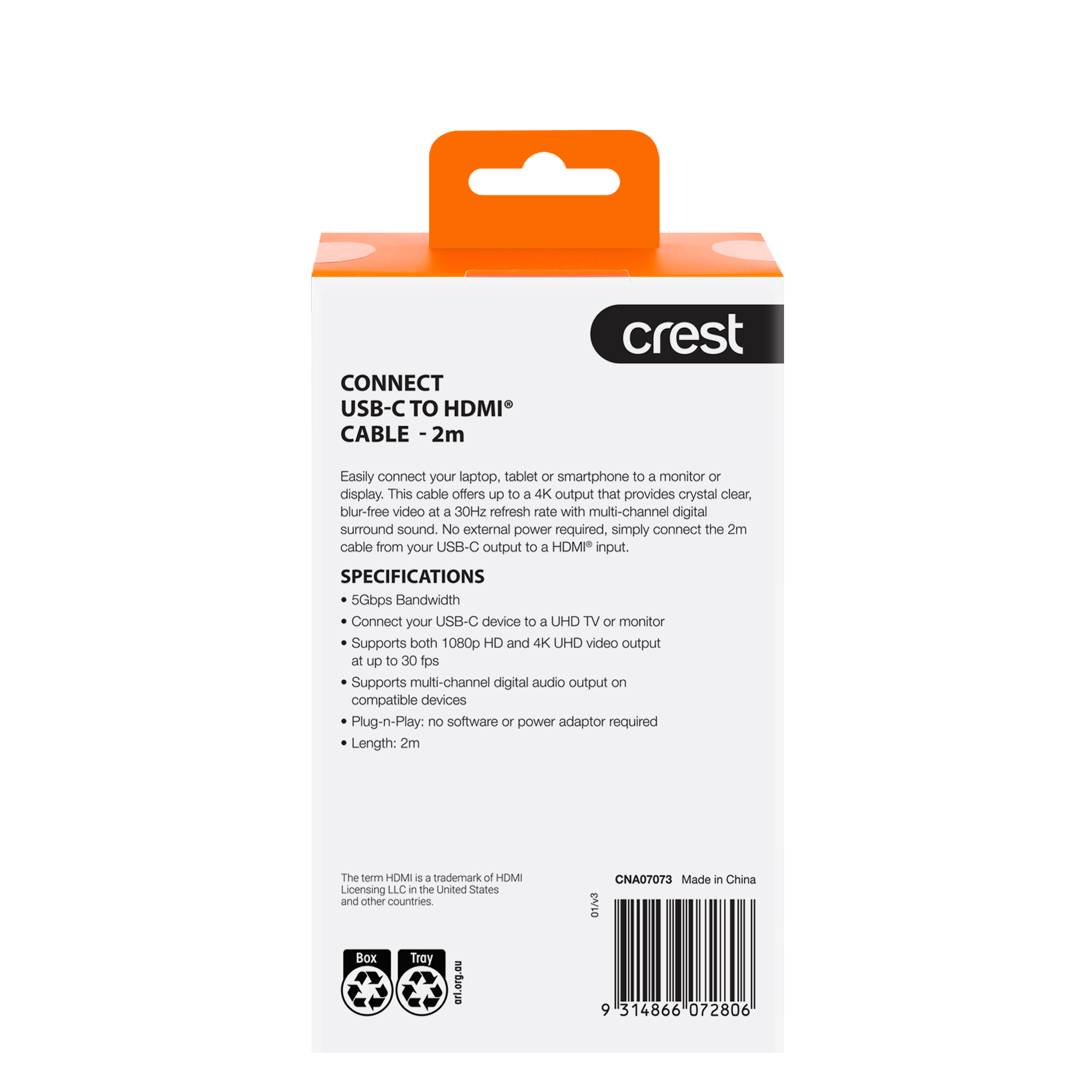 HDMI to USB-C Cable 2M