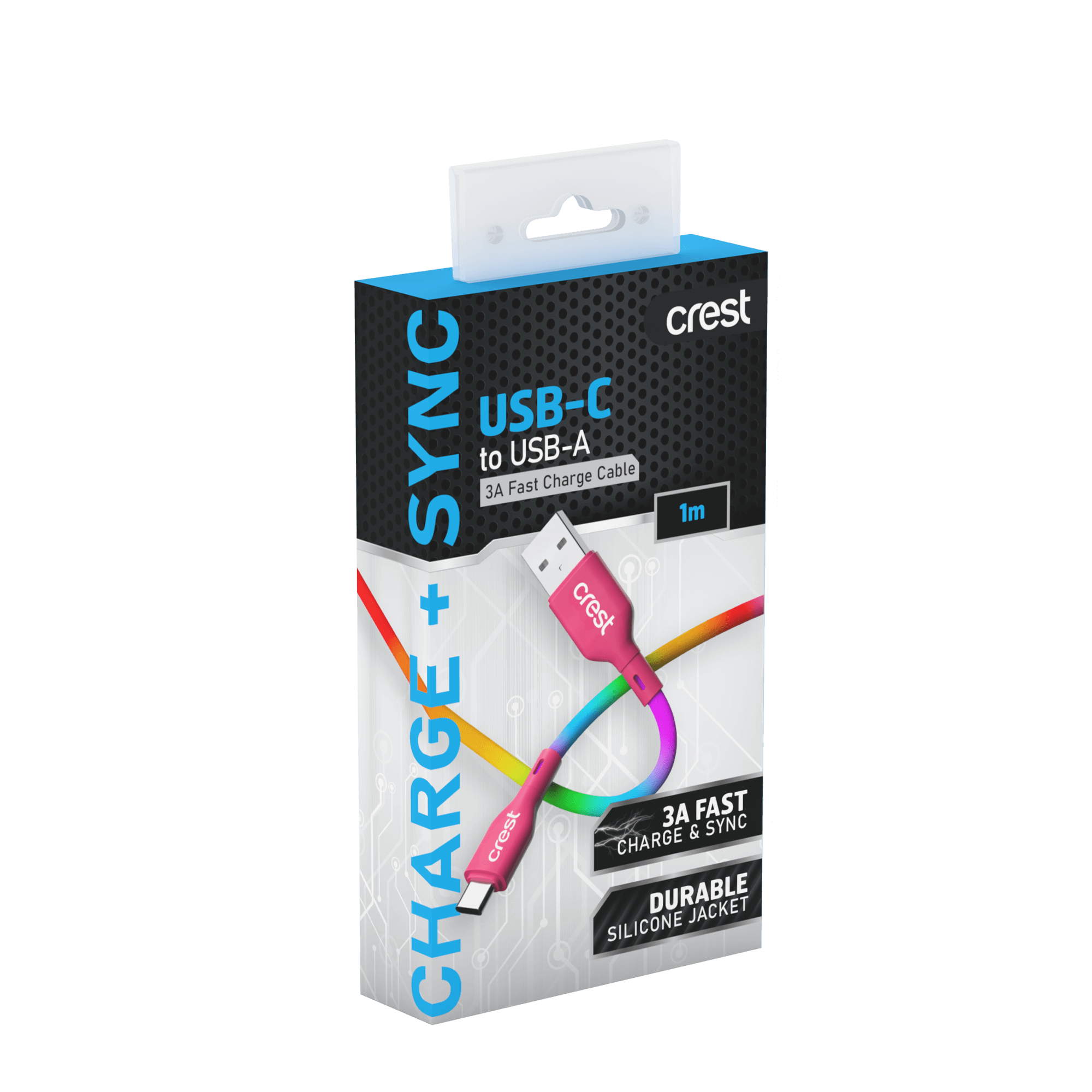 USB-C to USB-A Cable 1M - Rainbow