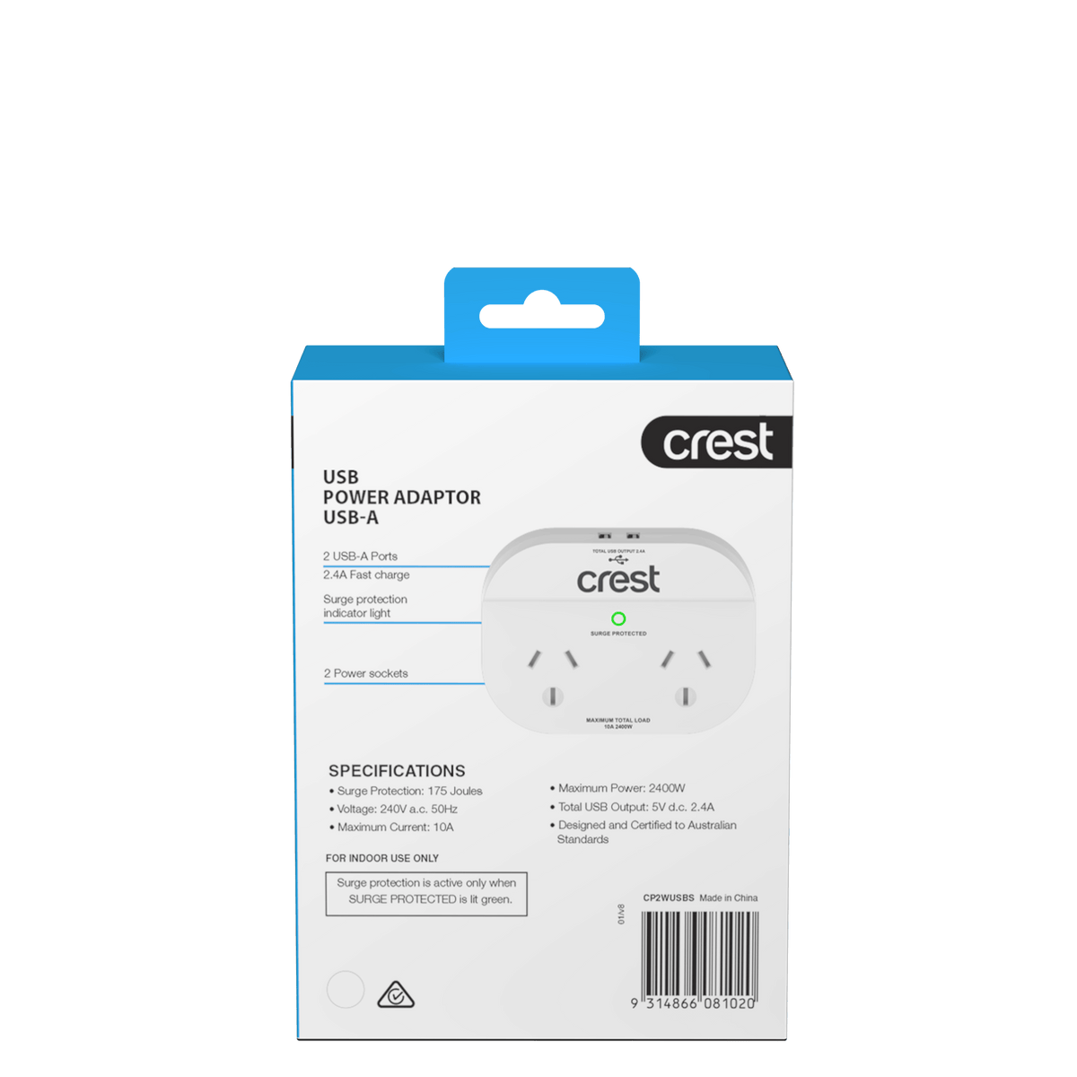 Double Power Adaptor with USB Charging