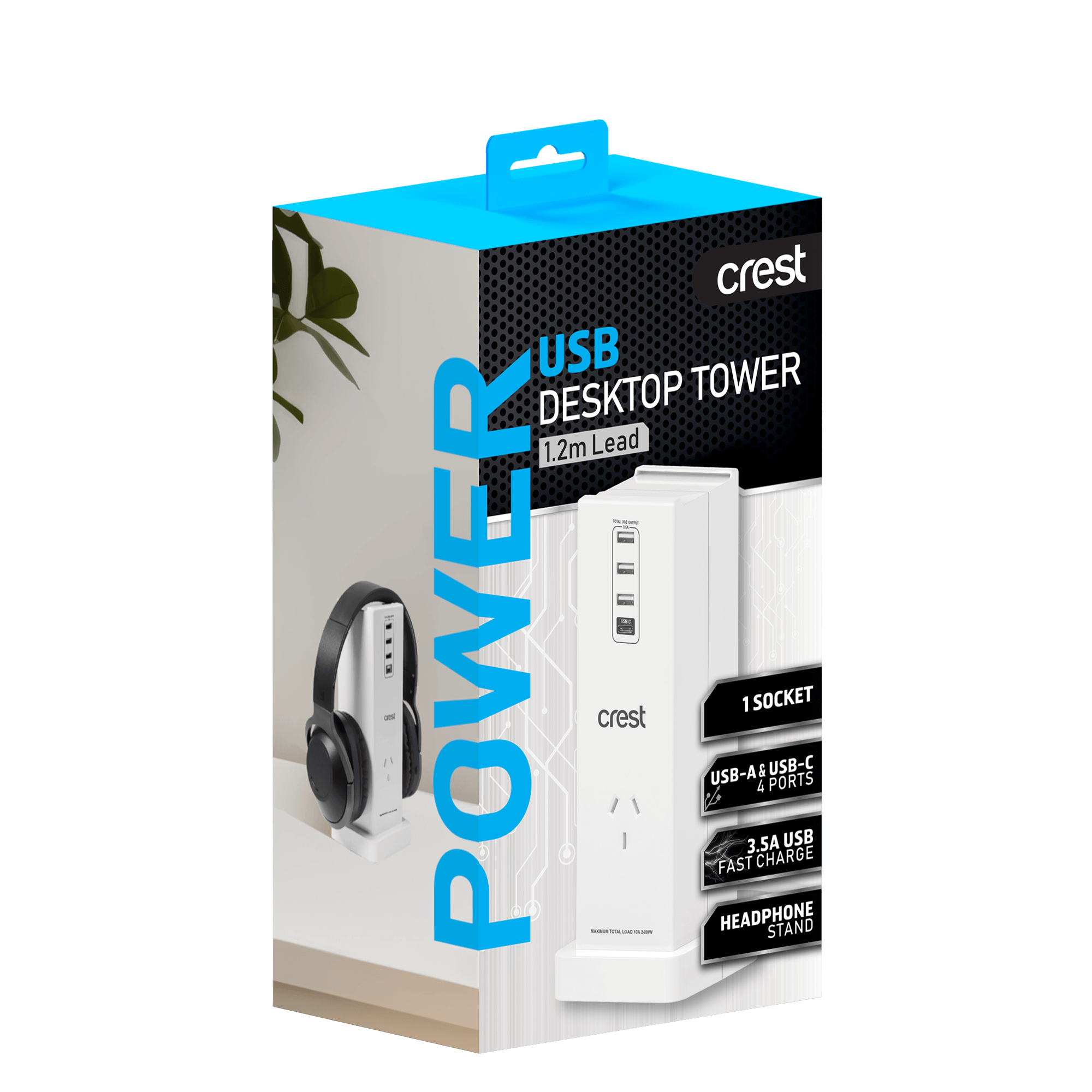 USB Charging Tower Headphone Stand