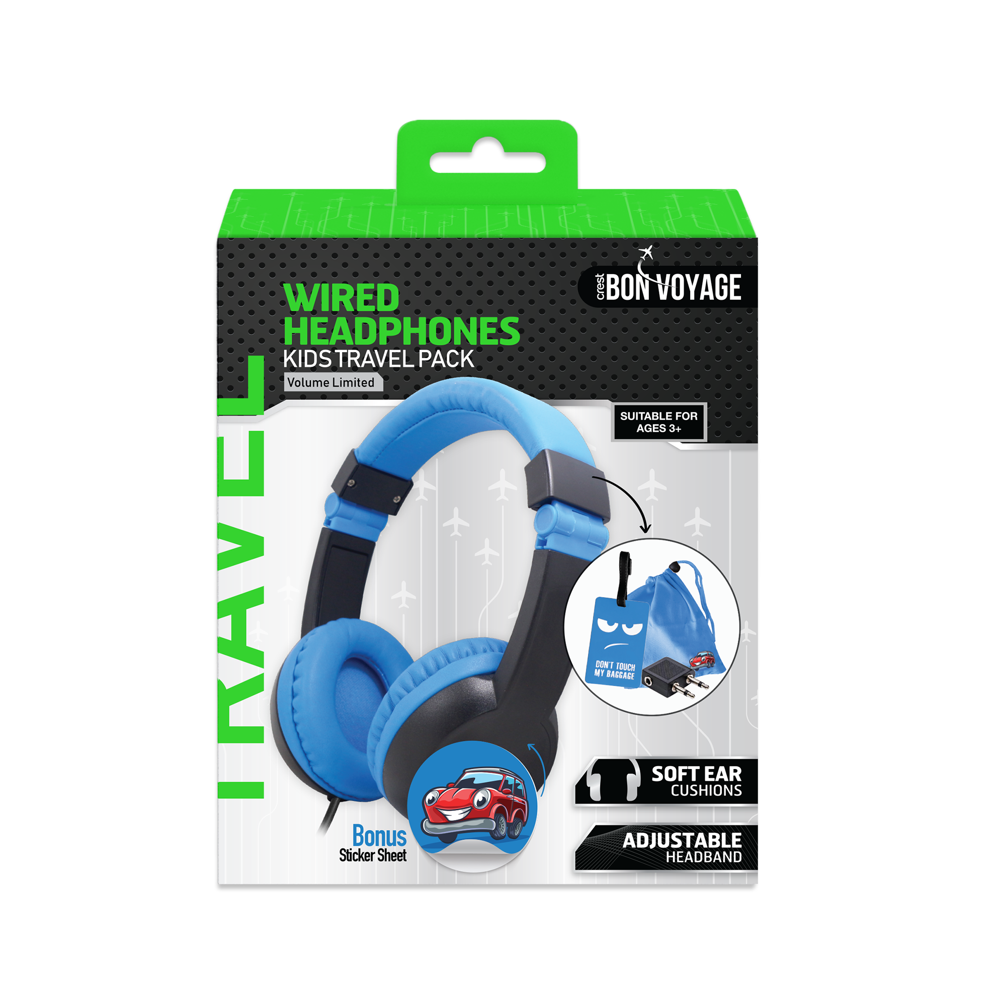 Bon Voyage Kids Blue Headphones Travel Pack