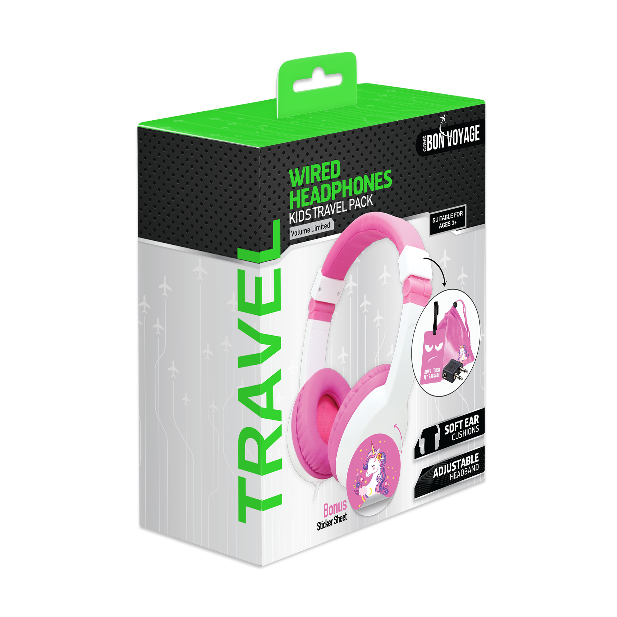 Bon Voyage Kids Pink Headphones Travel Pack