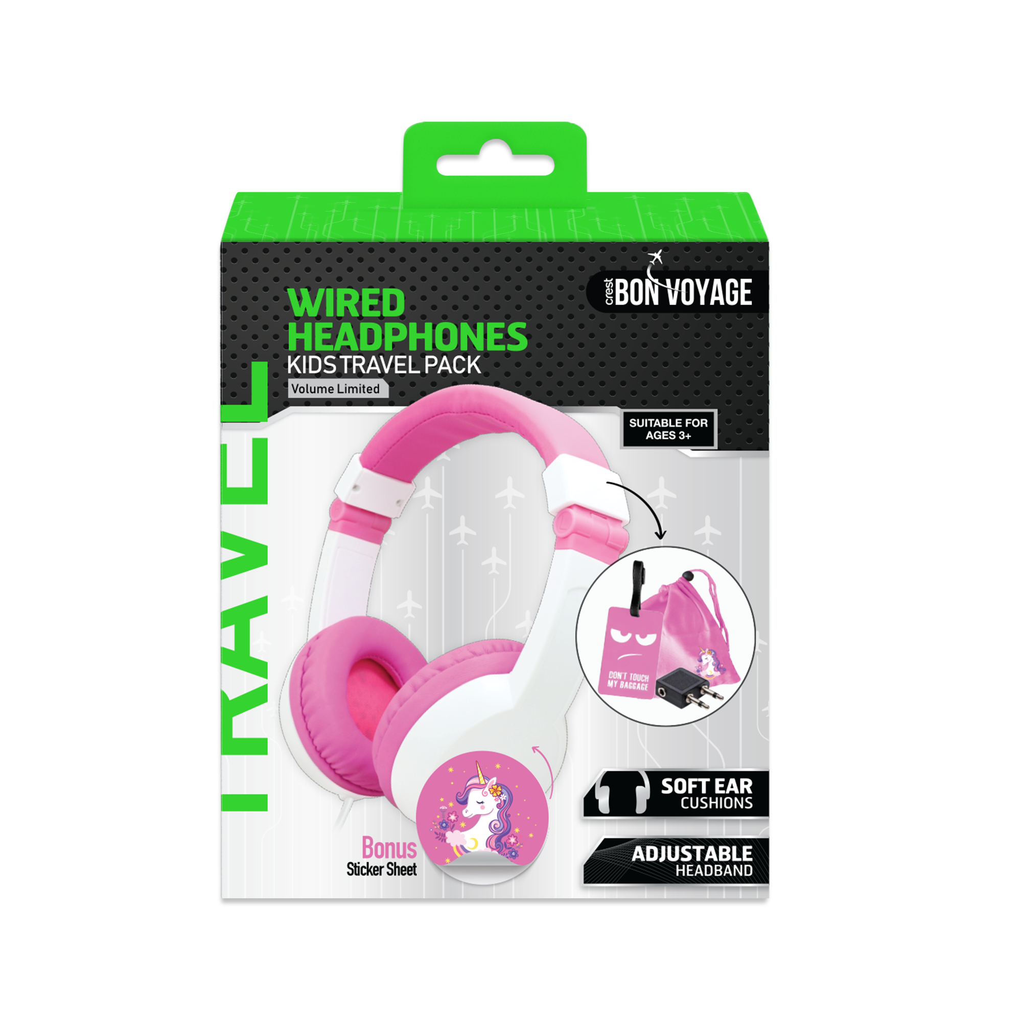 Bon Voyage Kids Pink Headphones Travel Pack