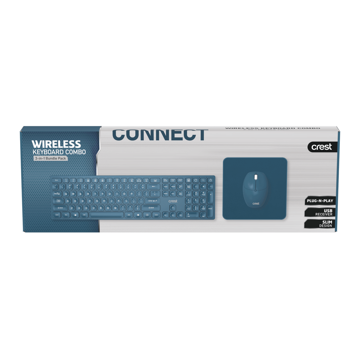 3 in 1 Wireless Keyboard Combo Blue Steel