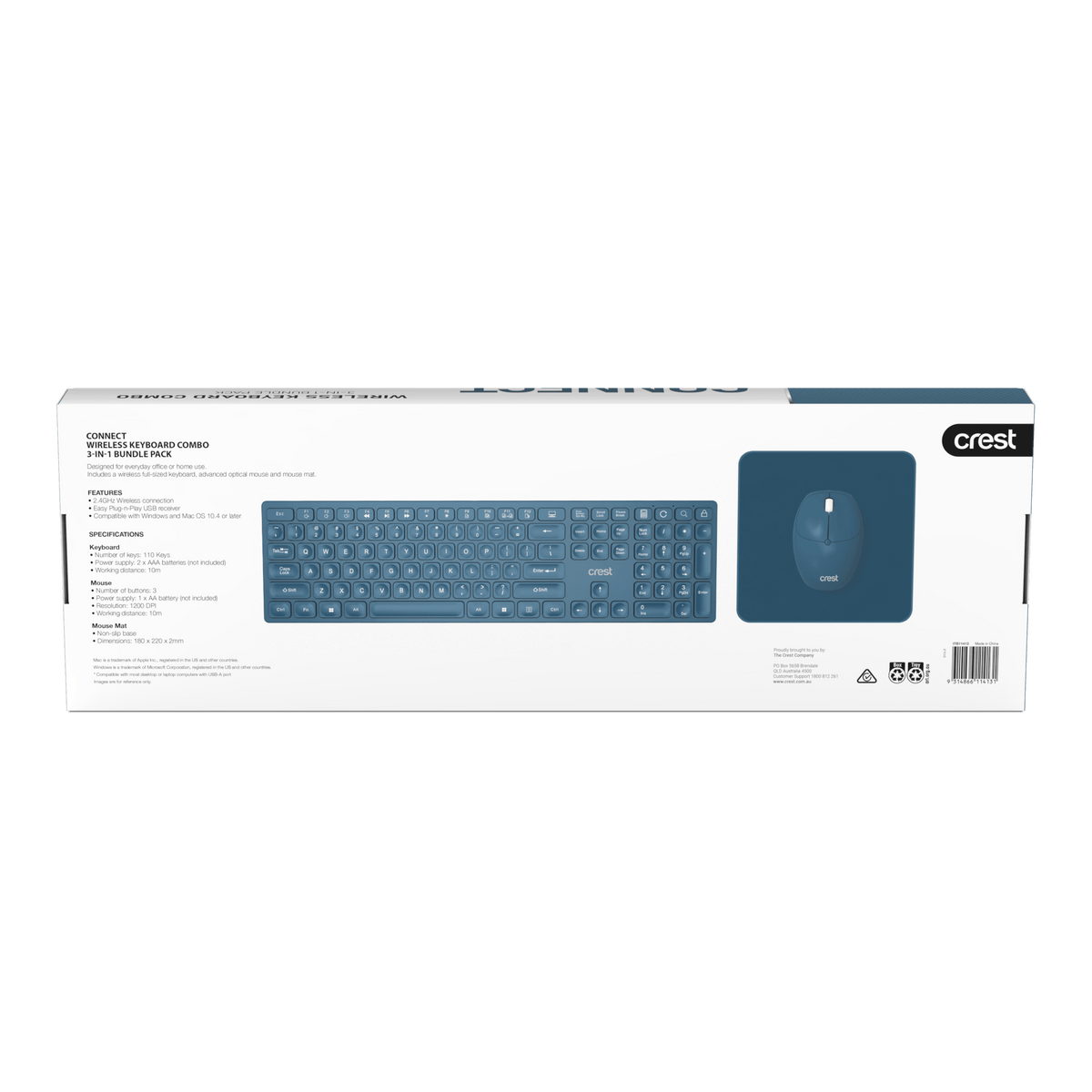 3 in 1 Wireless Keyboard Combo Blue Steel