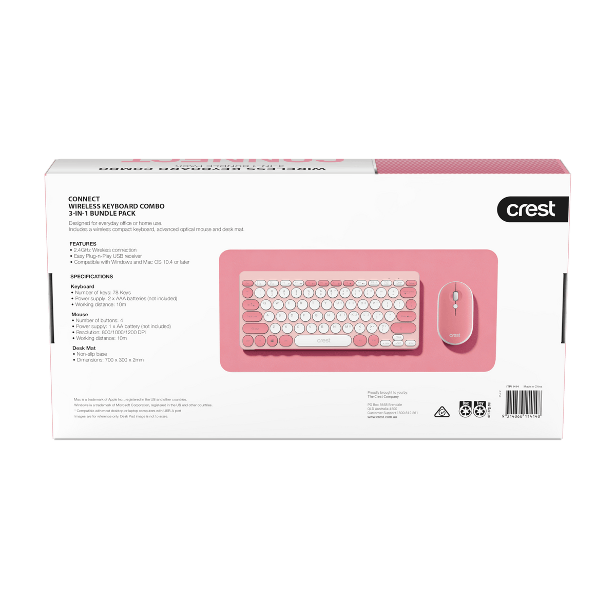 3 in 1 Wireless Keyboard Combo Pink